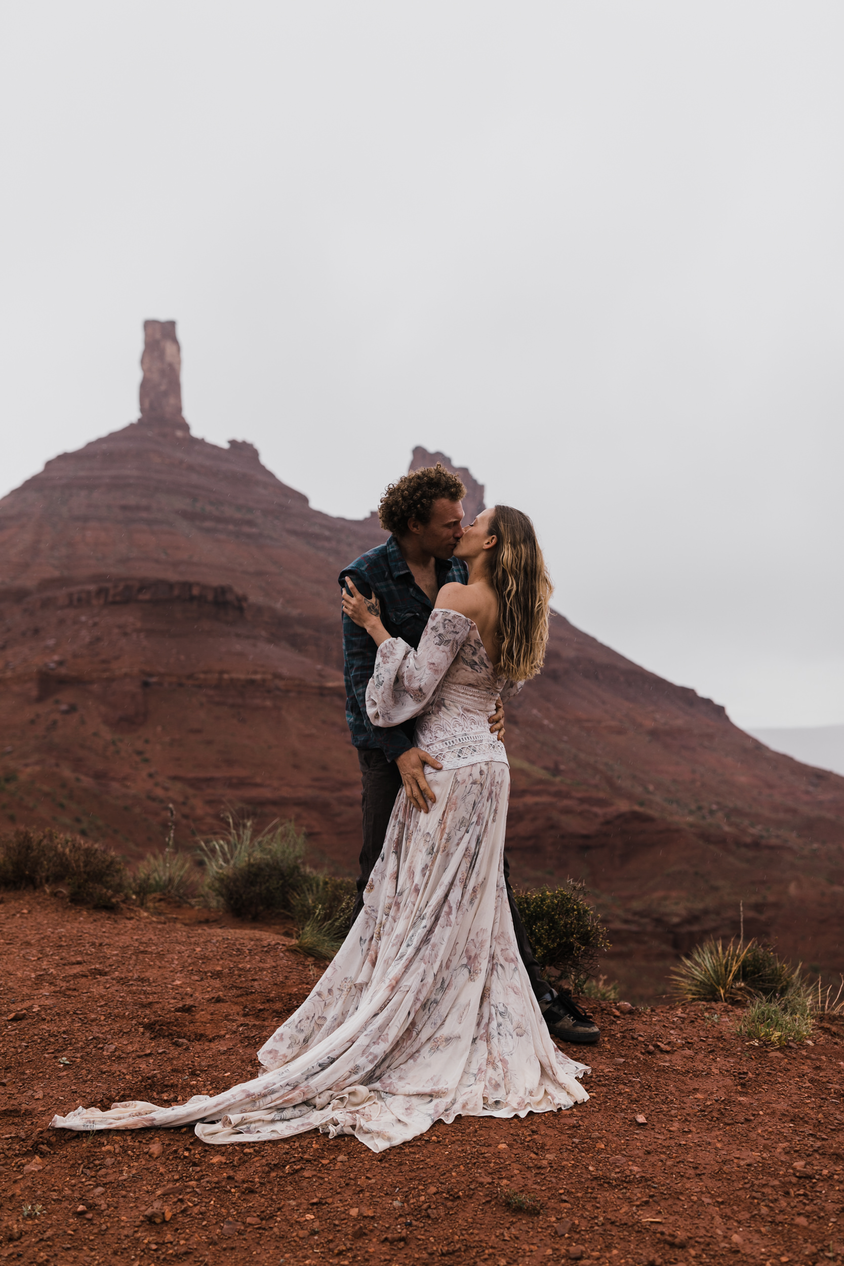 Adventurous Elopement Inspiration in Moab, Utah | With our friends “Sketchy” Andy Lewis and Aleta French | Rue De Seine Nahla Gown | Boho Wedding Gown