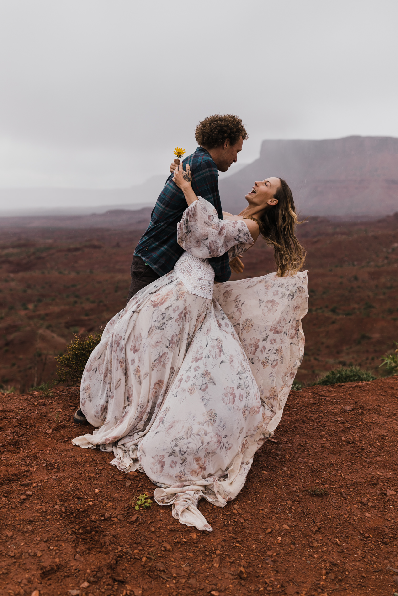 Adventurous Elopement Inspiration in Moab, Utah | With our friends “Sketchy” Andy Lewis and Aleta French | Rue De Seine Nahla Gown | Boho Wedding Gown