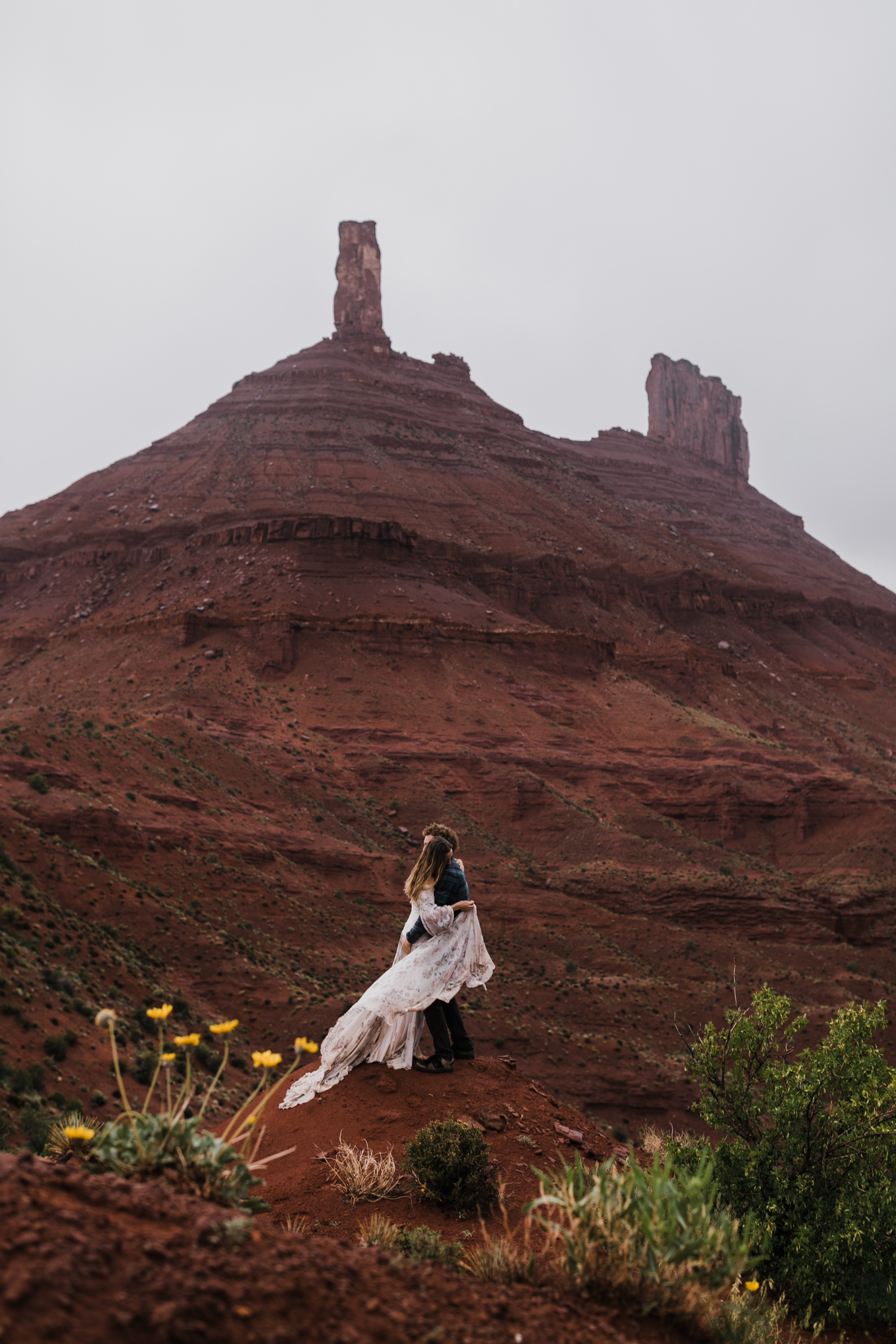 Adventurous Elopement Inspiration in Moab, Utah | With our friends “Sketchy” Andy Lewis and Aleta French | Rue De Seine Nahla Gown | Boho Wedding Gown