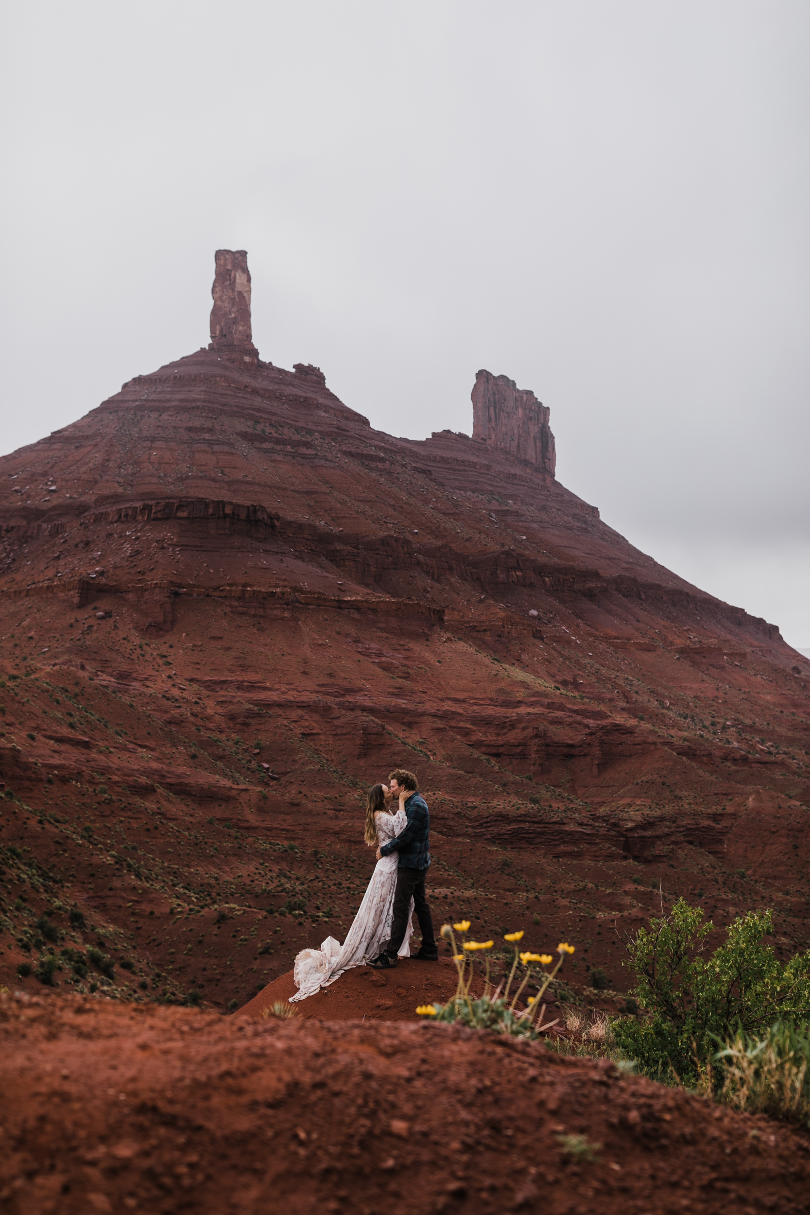Adventurous Elopement Inspiration in Moab, Utah | With our friends “Sketchy” Andy Lewis and Aleta French | Rue De Seine Nahla Gown | Boho Wedding Gown