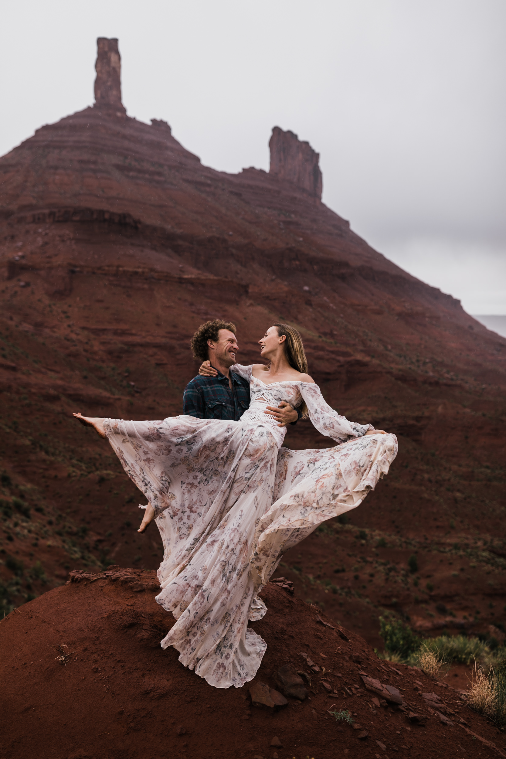 Adventurous Elopement Inspiration in Moab, Utah | With our friends “Sketchy” Andy Lewis and Aleta French | Rue De Seine Nahla Gown | Boho Wedding Gown