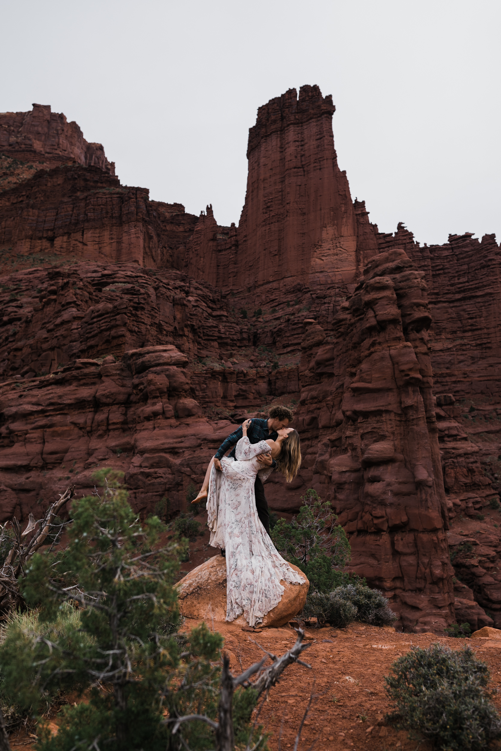 Adventurous Elopement Inspiration in Moab, Utah | With our friends “Sketchy” Andy Lewis and Aleta French | Rue De Seine Nahla Gown | Boho Wedding Gown