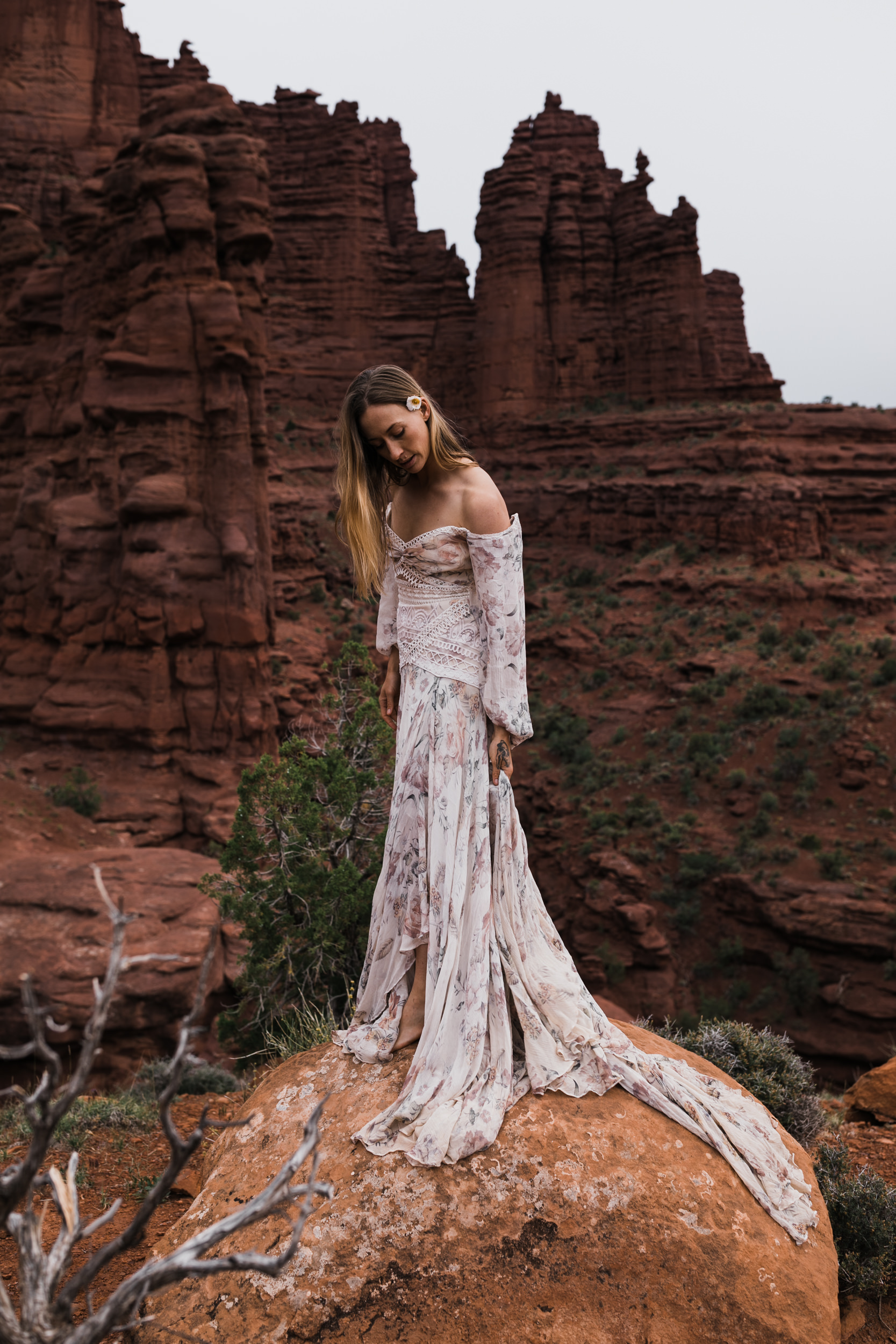 Adventurous Elopement Inspiration in Moab, Utah | With our friends “Sketchy” Andy Lewis and Aleta French | Rue De Seine Nahla Gown | Boho Wedding Gown