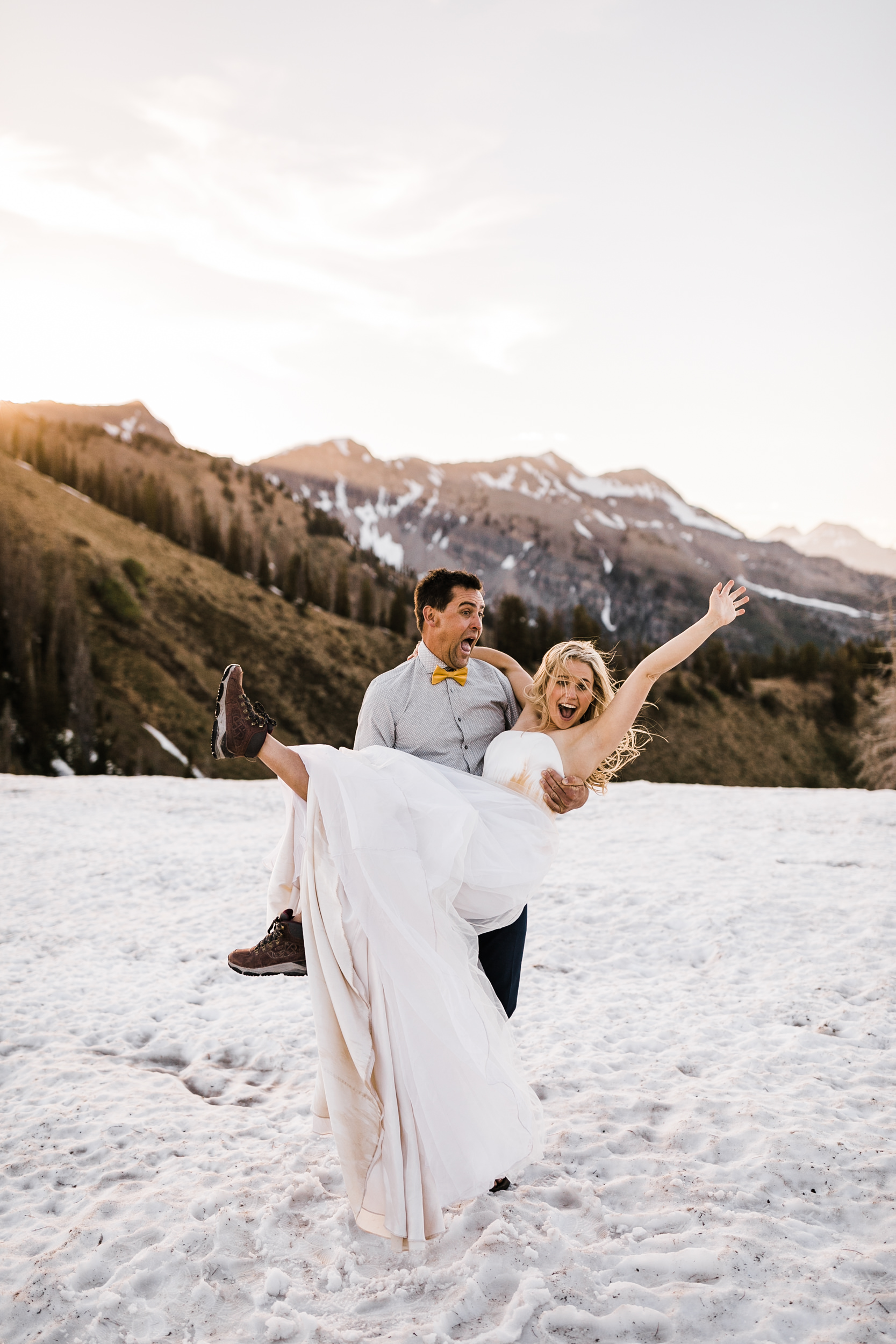 Adventurous Helicopter Elopement Bridal Portraits with Caroline Gleich and Rob Lea in the Wasatch Mountains near Salt Lake City, Utah