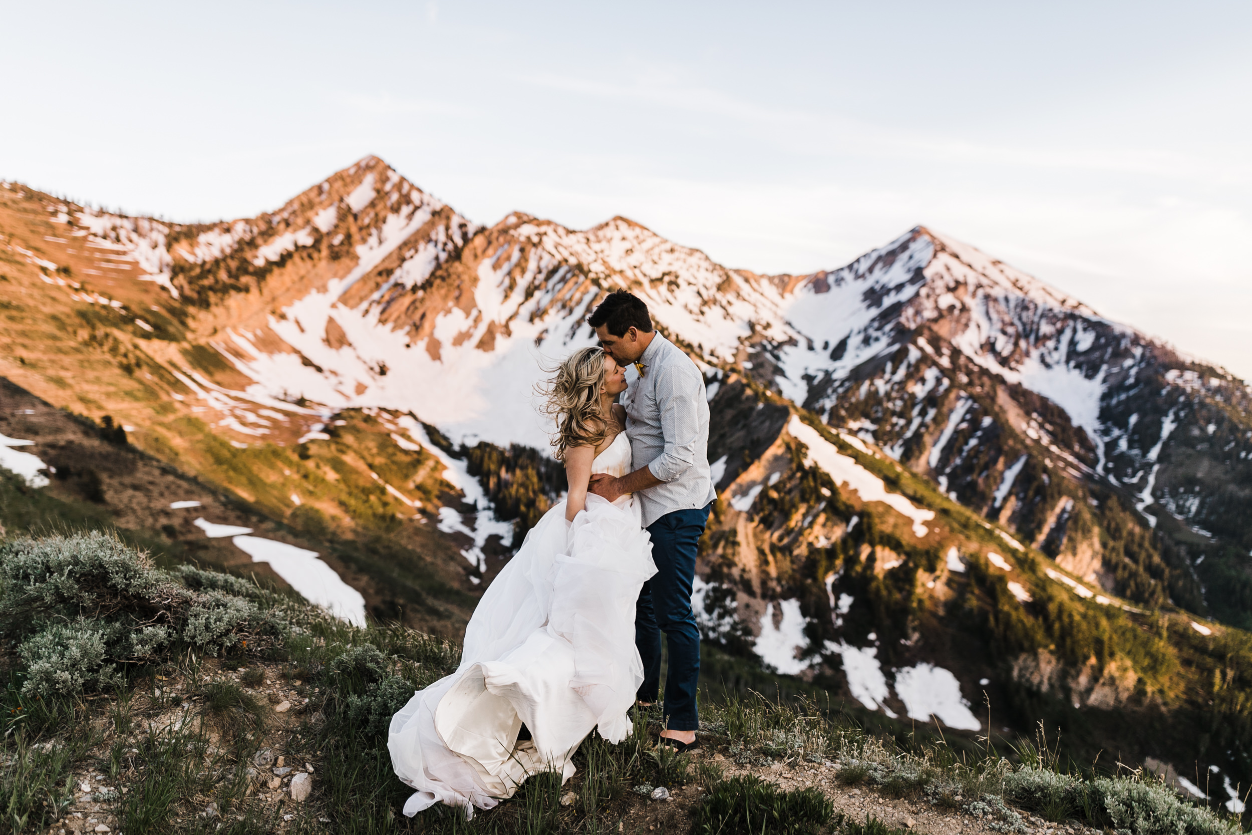 Adventurous Helicopter Elopement Bridal Portraits with Caroline Gleich and Rob Lea in the Wasatch Mountains near Salt Lake City, Utah