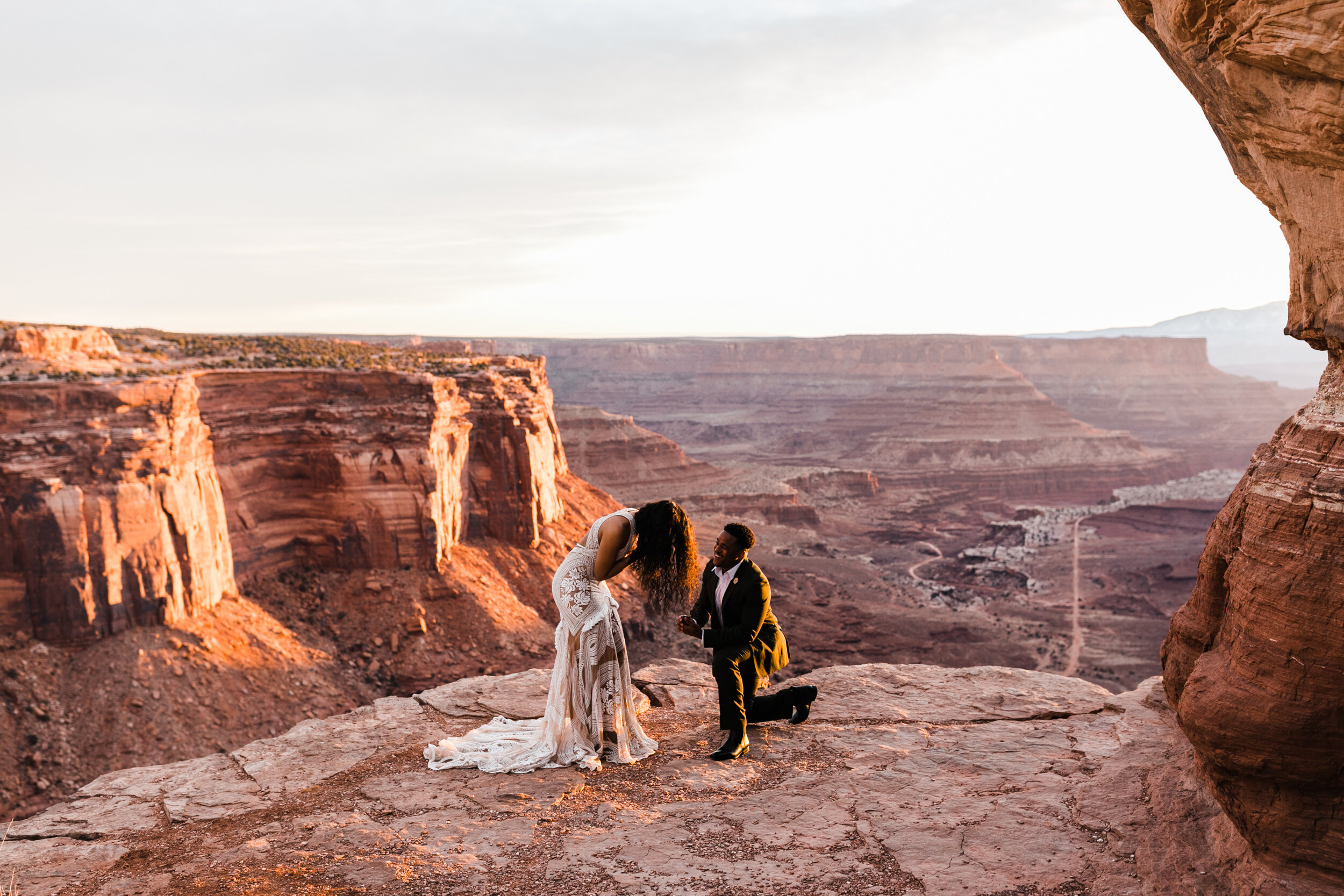 Canyonlands National Park Wedding Proposal by Moab Elopement Photographers The Hearnes | Rue De Seine East Gown