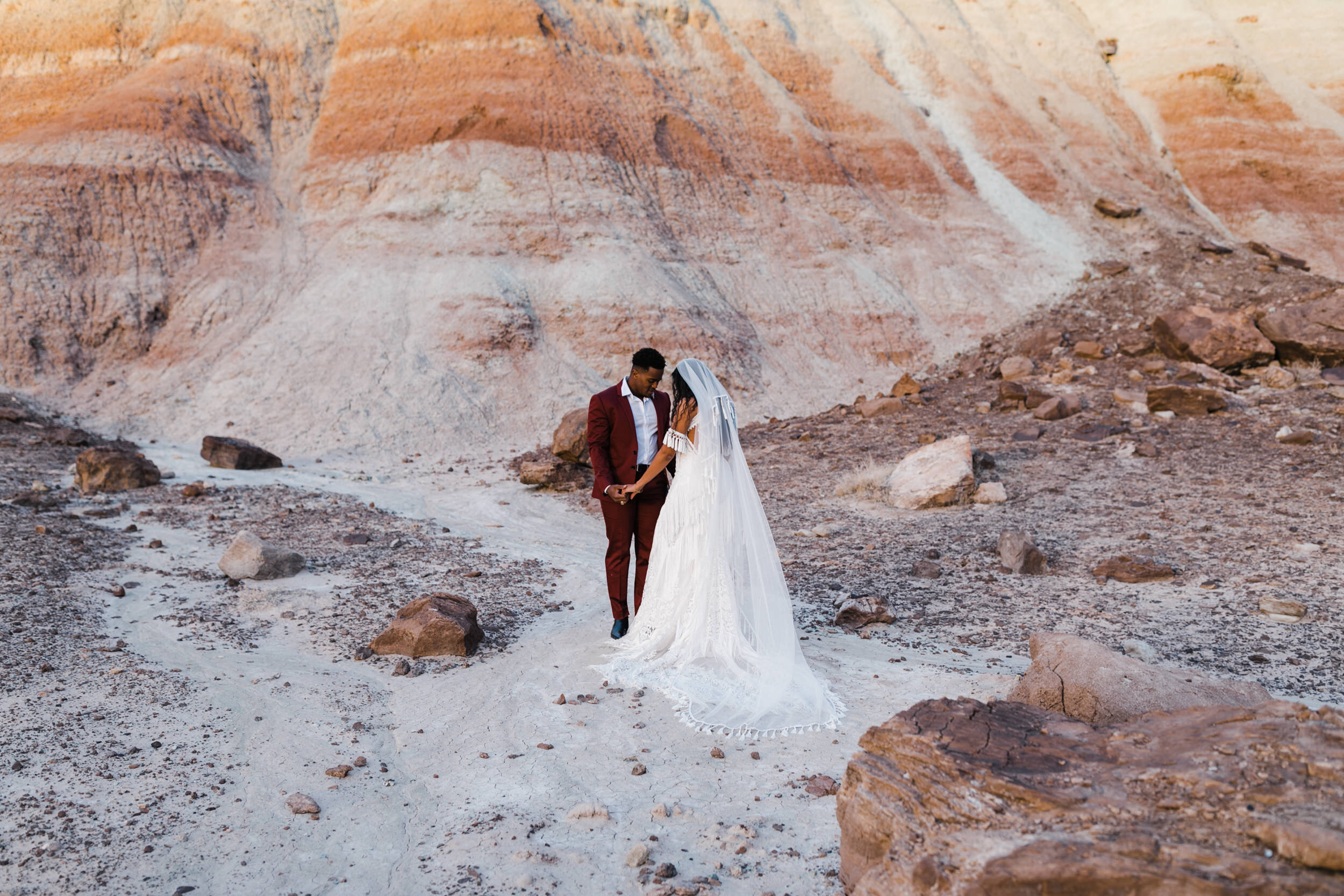 Moab Elopement Photographer | Fringe Wedding Dress & Burgundy Suit ...