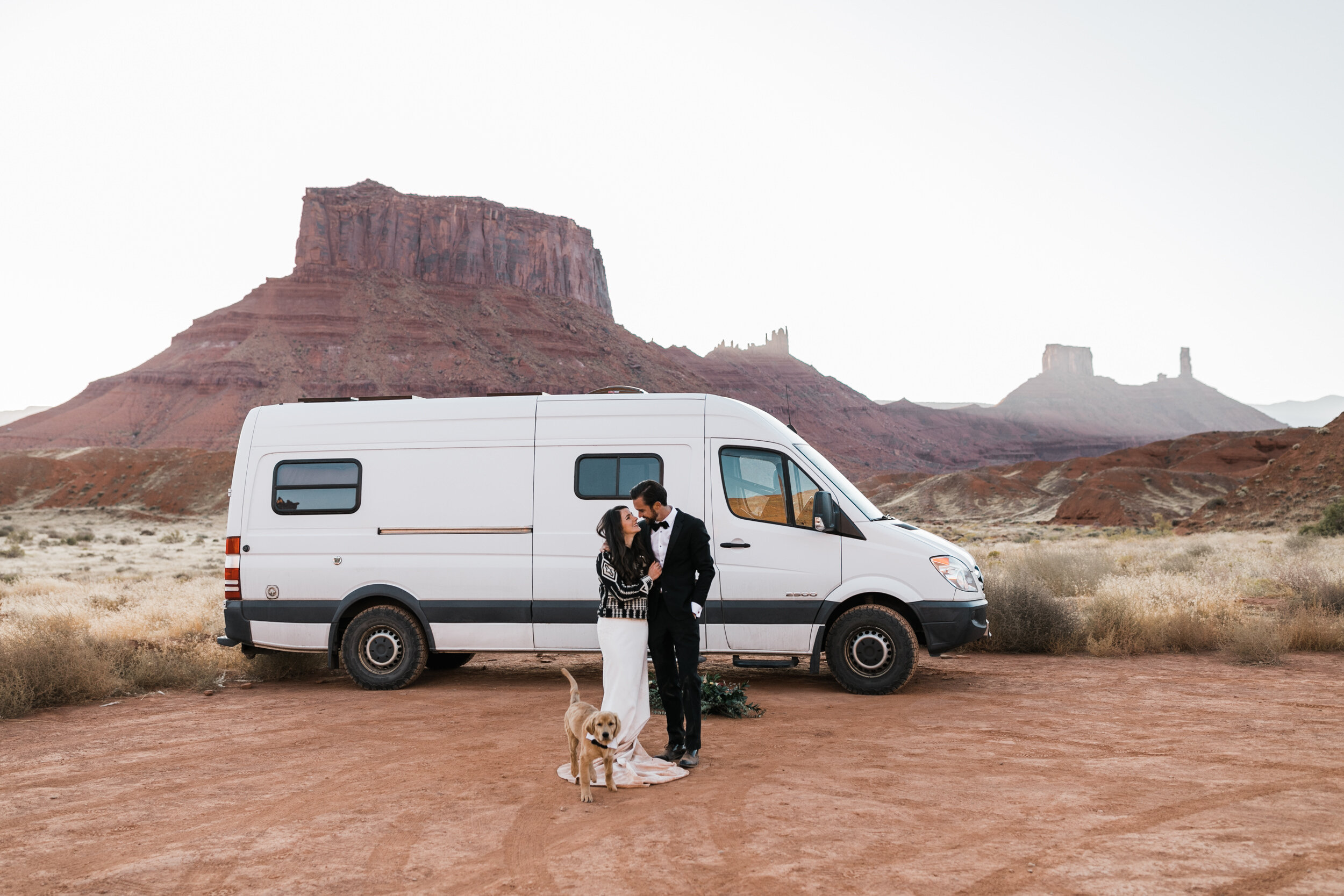 Moab Elopement | wedding with a golden retriever puppy | The Hearnes Adventure Photography