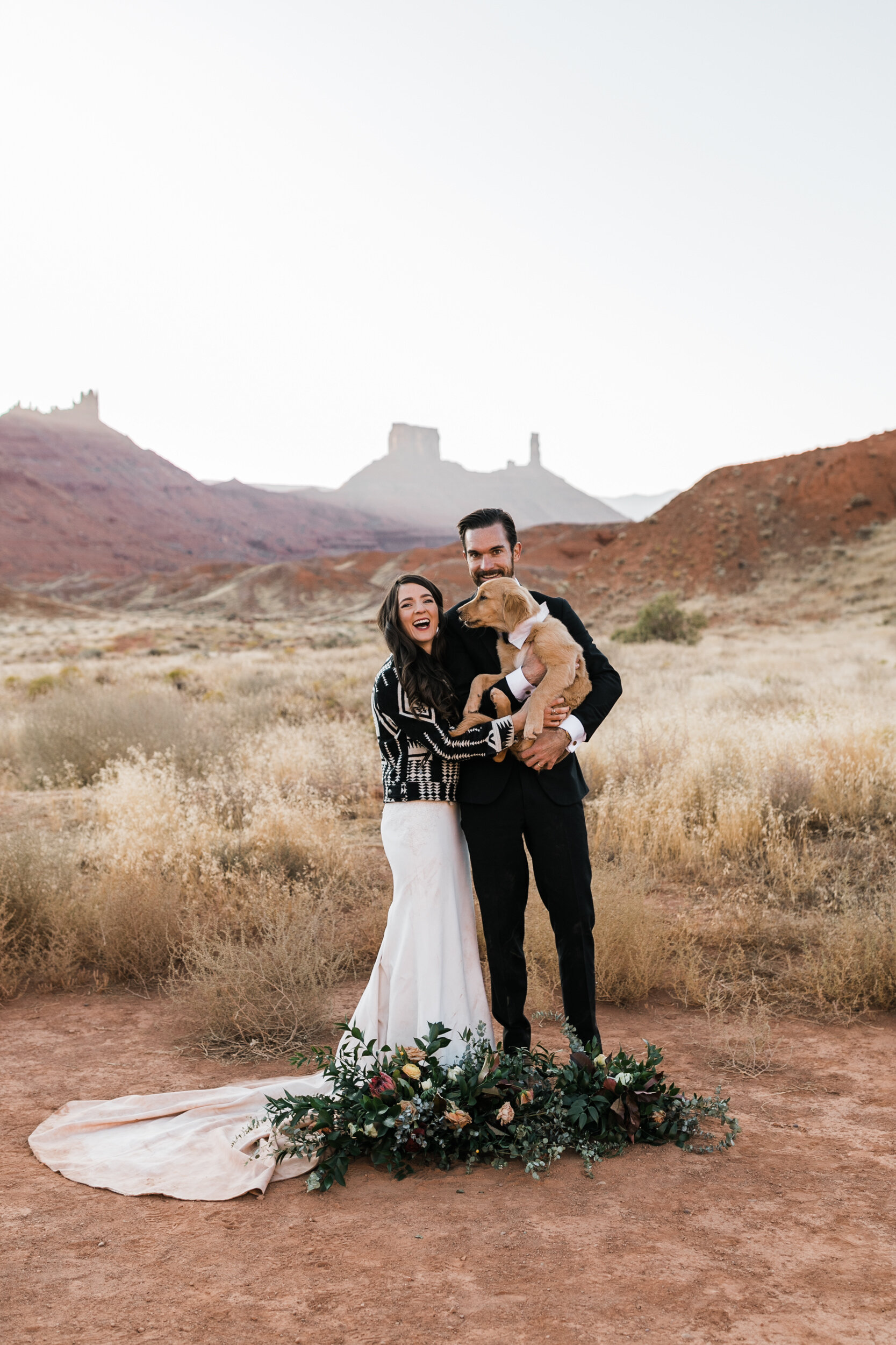 Moab Elopement | wedding with a golden retriever puppy | The Hearnes Adventure Photography