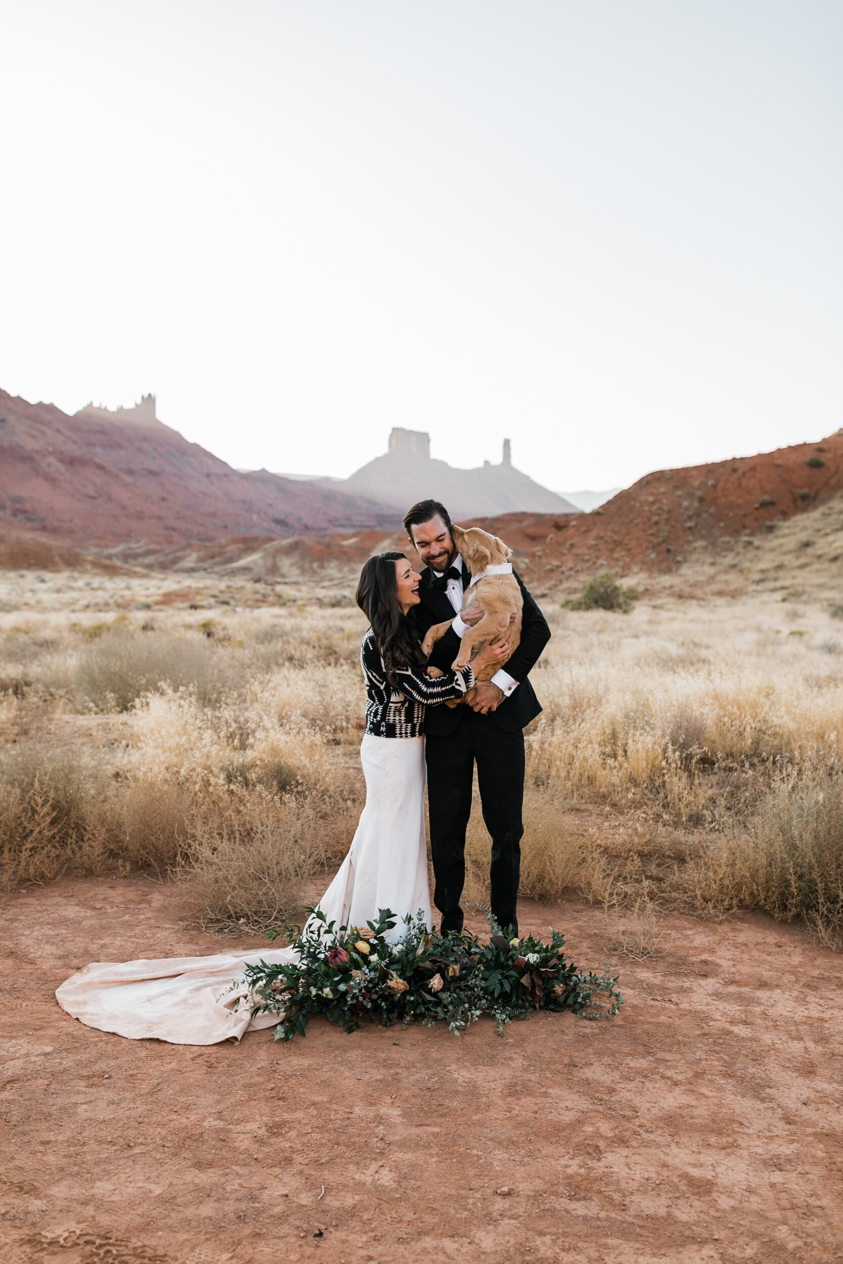 Moab Elopement | wedding with a golden retriever puppy | The Hearnes Adventure Photography