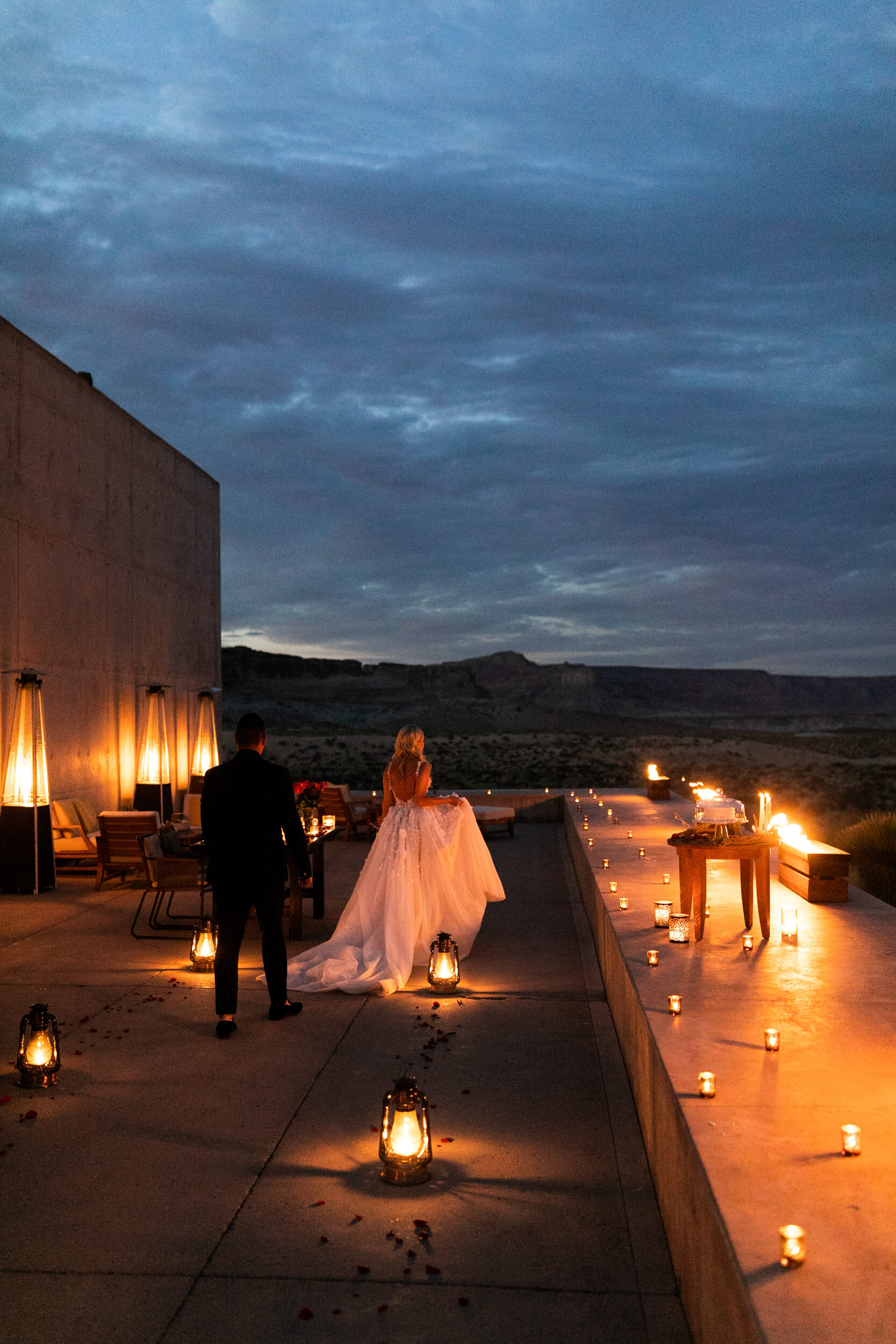 romantic luxurious elopement dinner set up at amangiri | The Hearnes