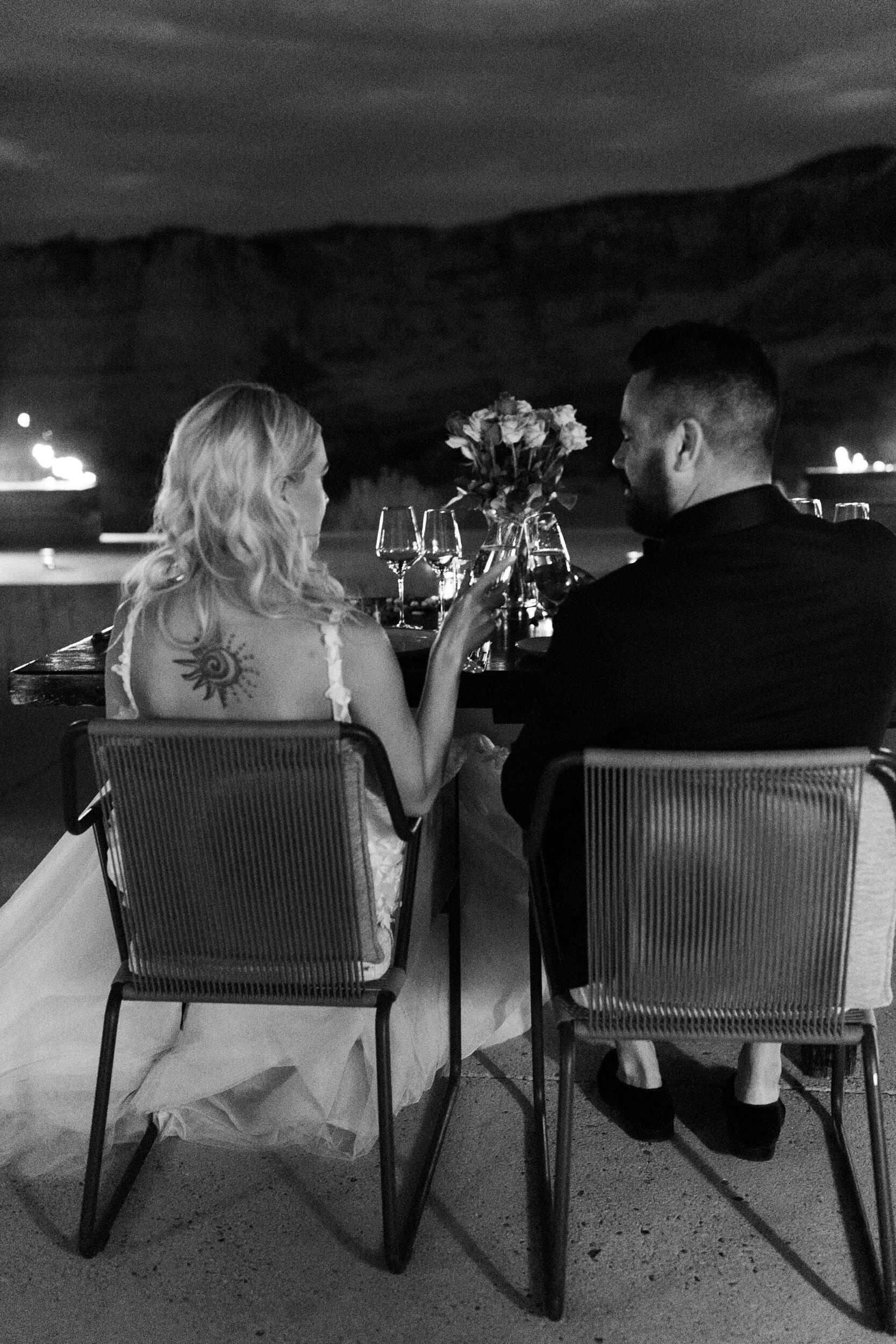 romantic luxurious elopement dinner set up at amangiri | The Hearnes