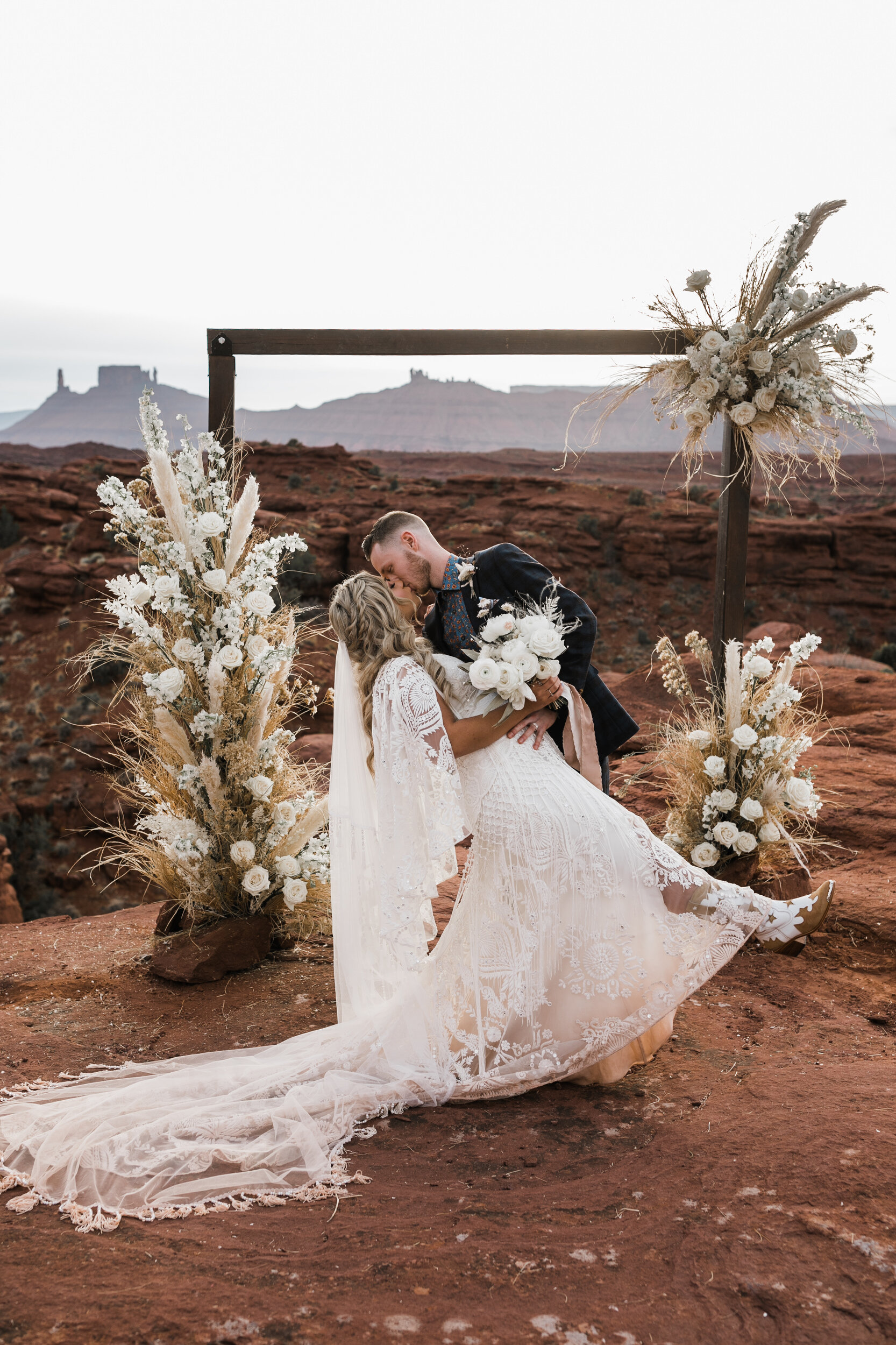 Rue de Siene Bride in Cowboy Boots in Moab, Utah | The Hearnes Adventure Wedding Photography