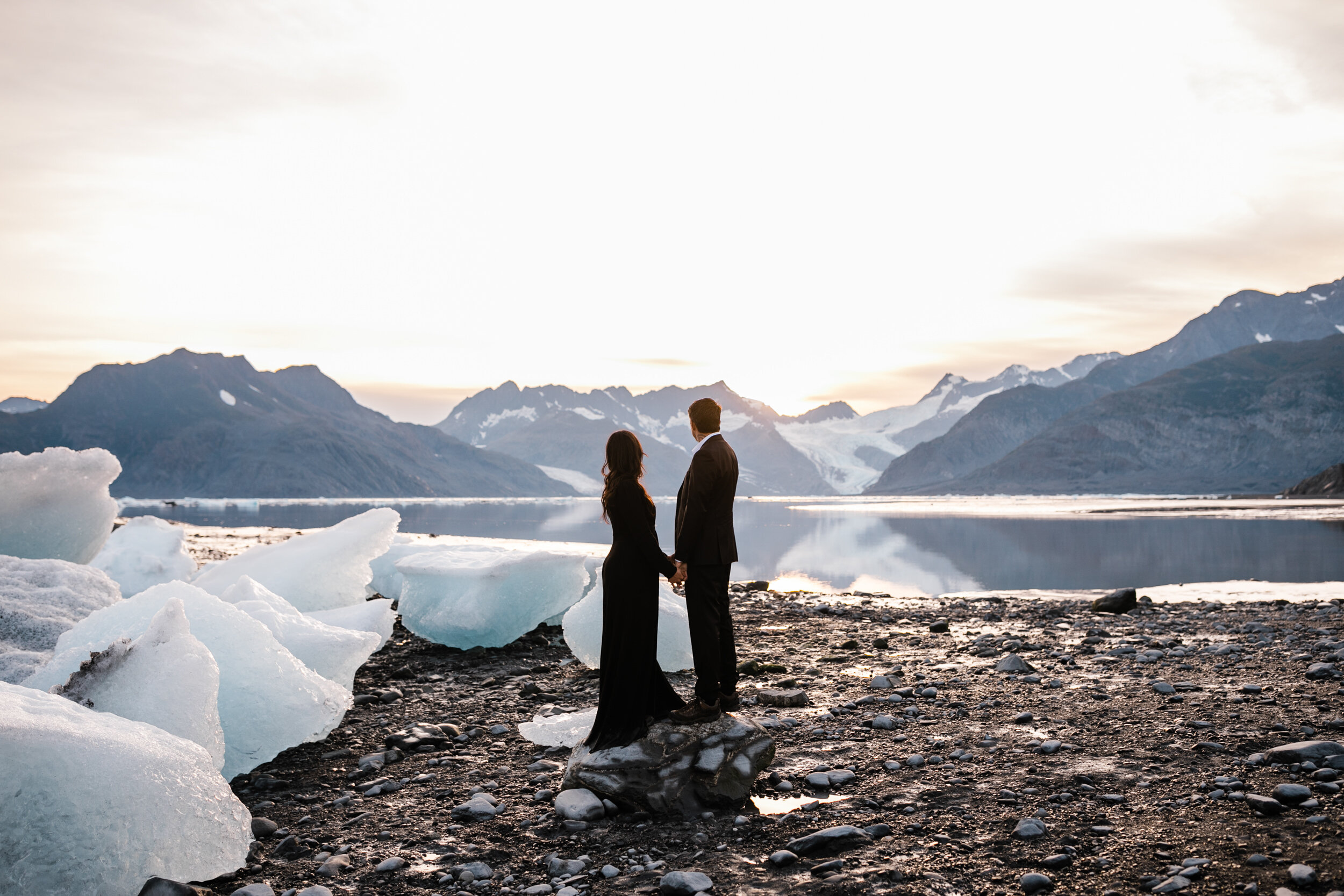 Alaska Engagement | Black Sand Beach with Icebergs | The Hearnes Photography