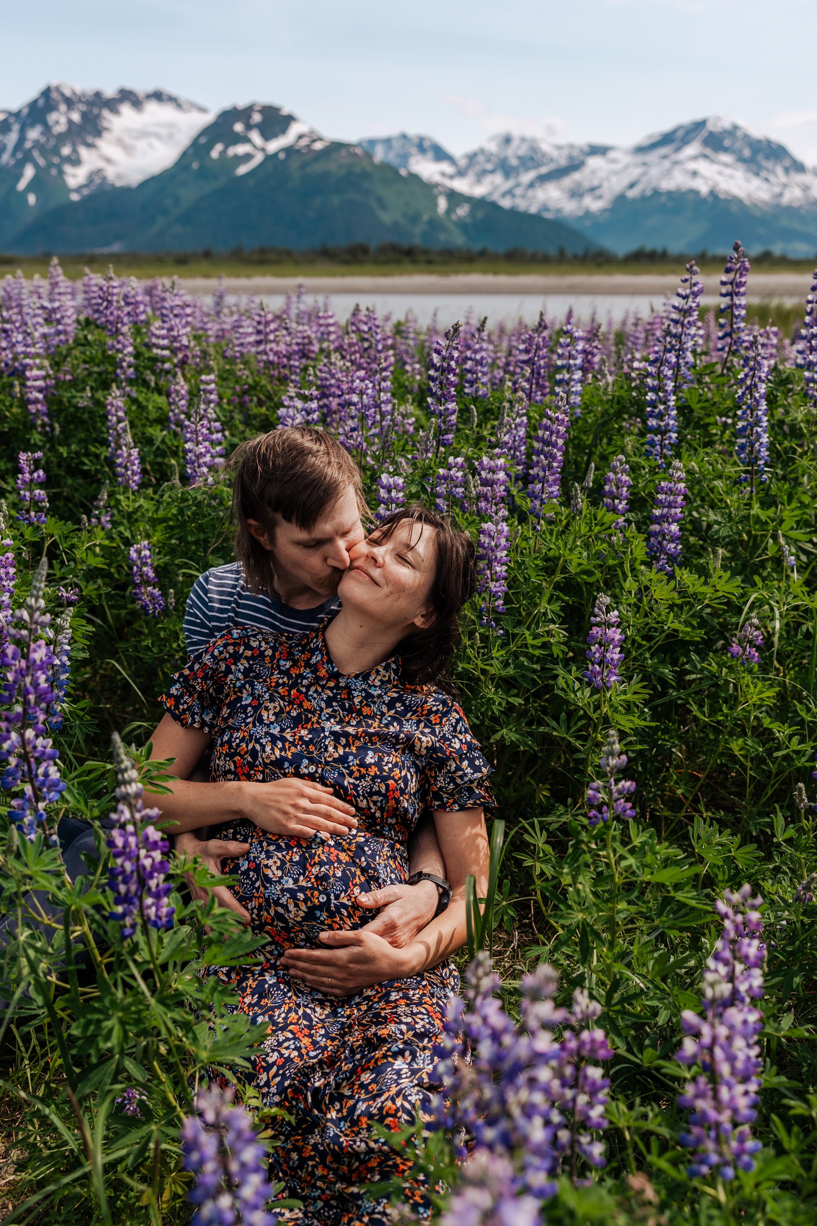 Lupine Flower Maternity Photos in Alaska | The Hearnes Elopement Photography