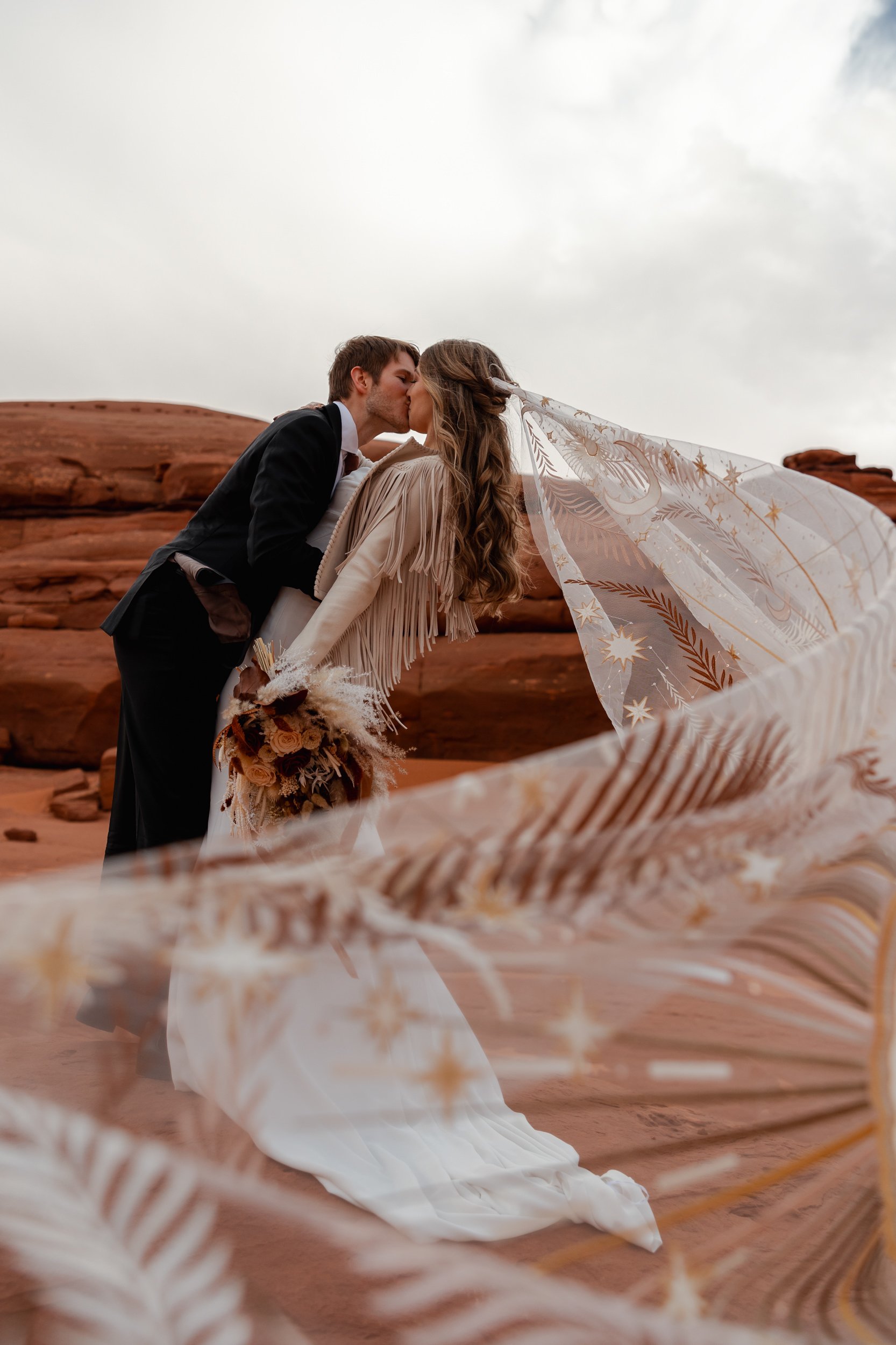 Sand Dune Elopement Vow Renewal in Moab, Utah | Rue de Seine desert rose veil