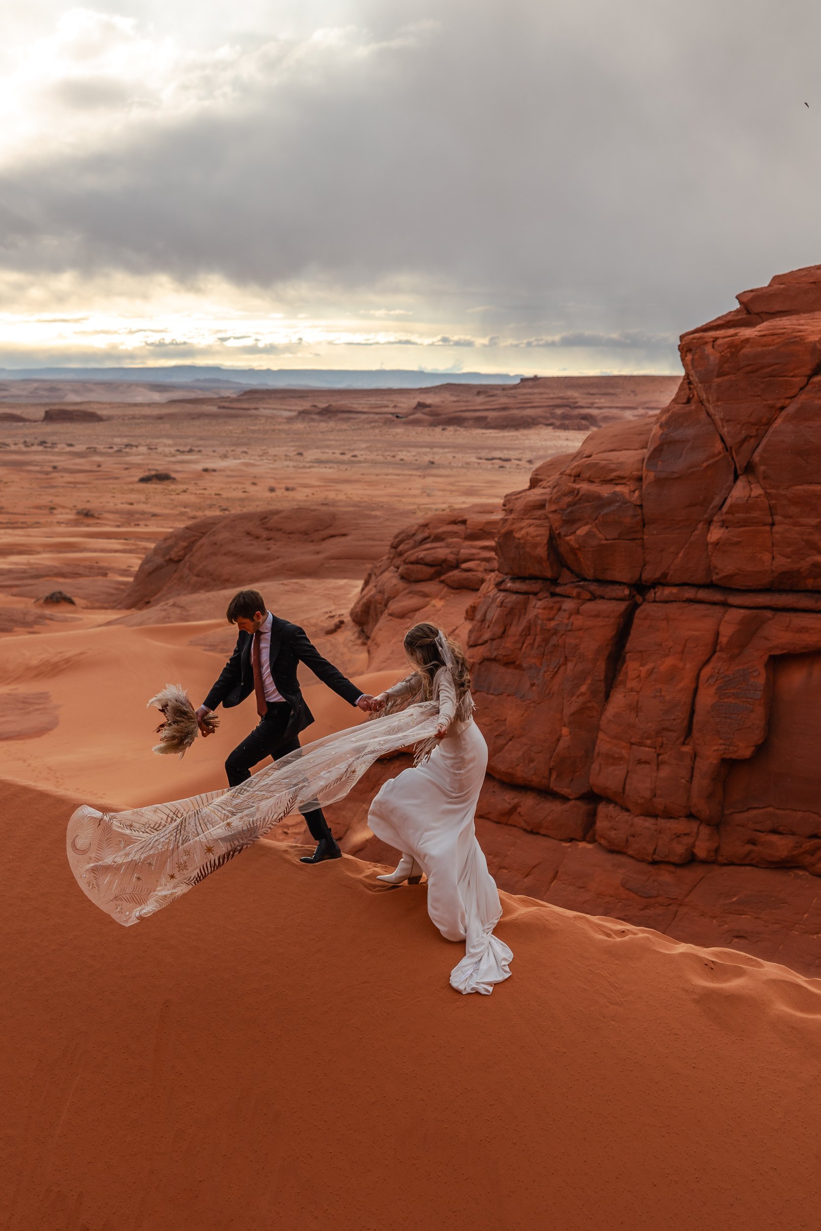 Sand Dune Elopement Vow Renewal in Moab, Utah | Rue de Seine desert rose veil