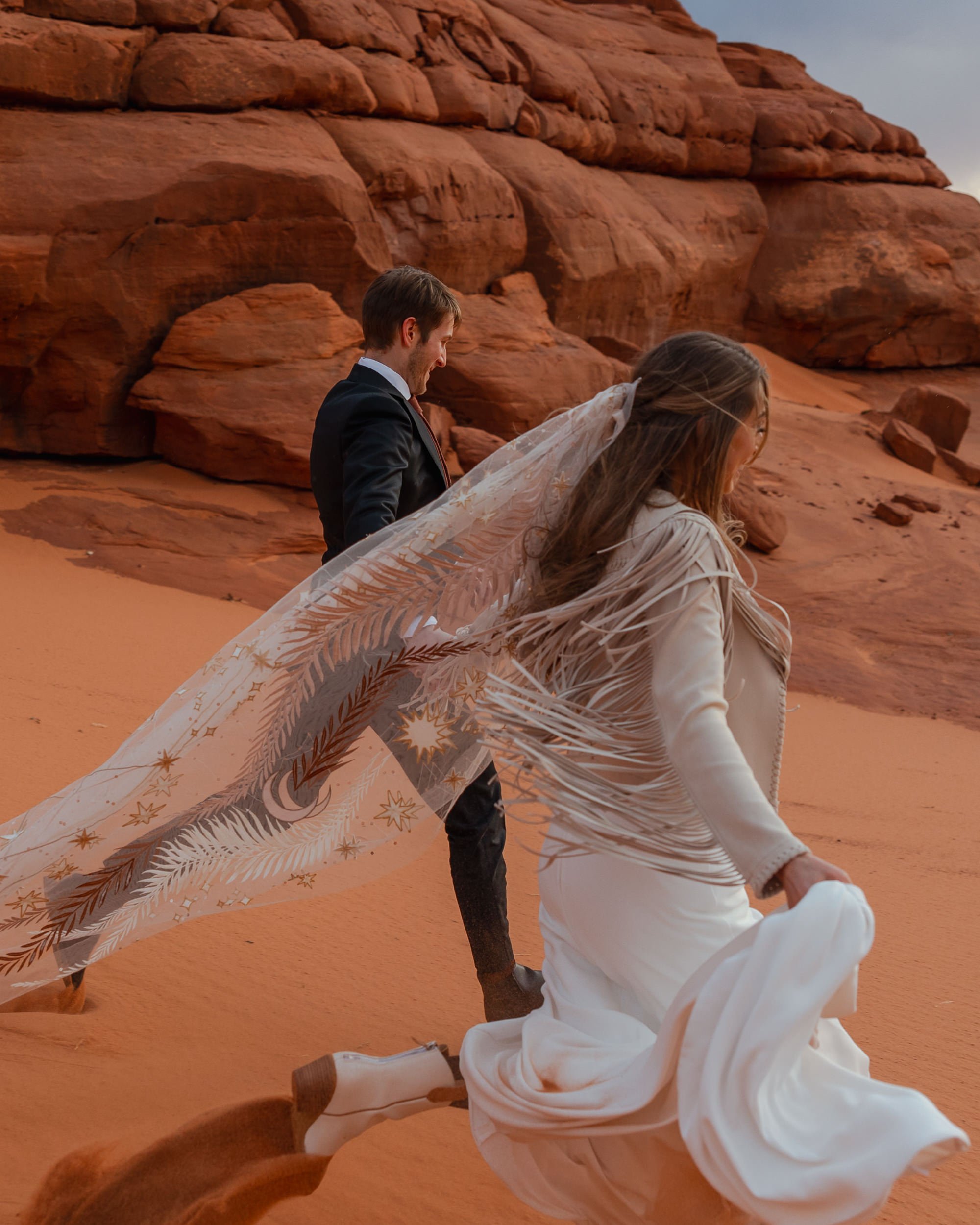 Sand Dune Elopement Vow Renewal in Moab, Utah | Rue de Seine desert rose veil