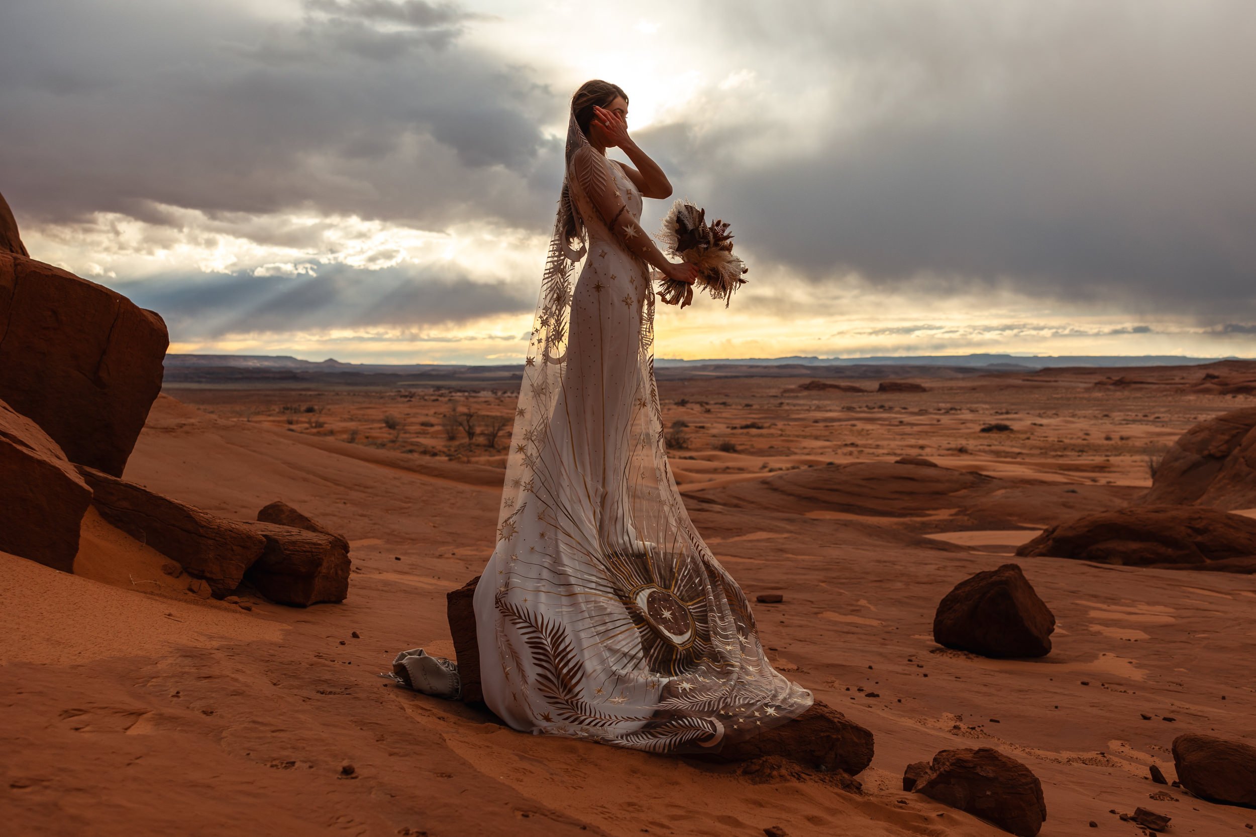 Sand Dune Elopement Vow Renewal in Moab, Utah | Rue de Seine desert rose veil