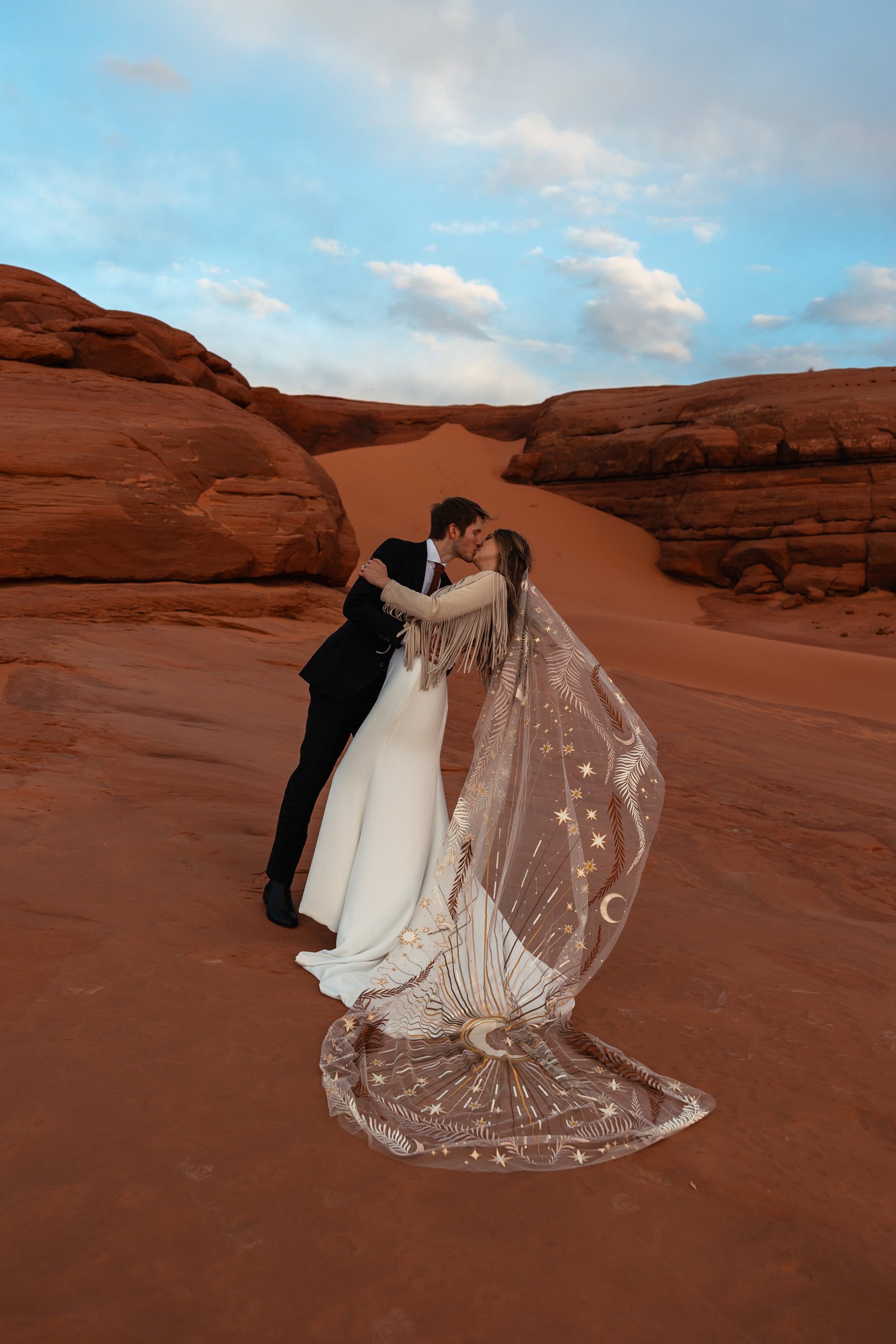 Sand Dune Elopement Vow Renewal in Moab, Utah | Rue de Seine desert rose veil