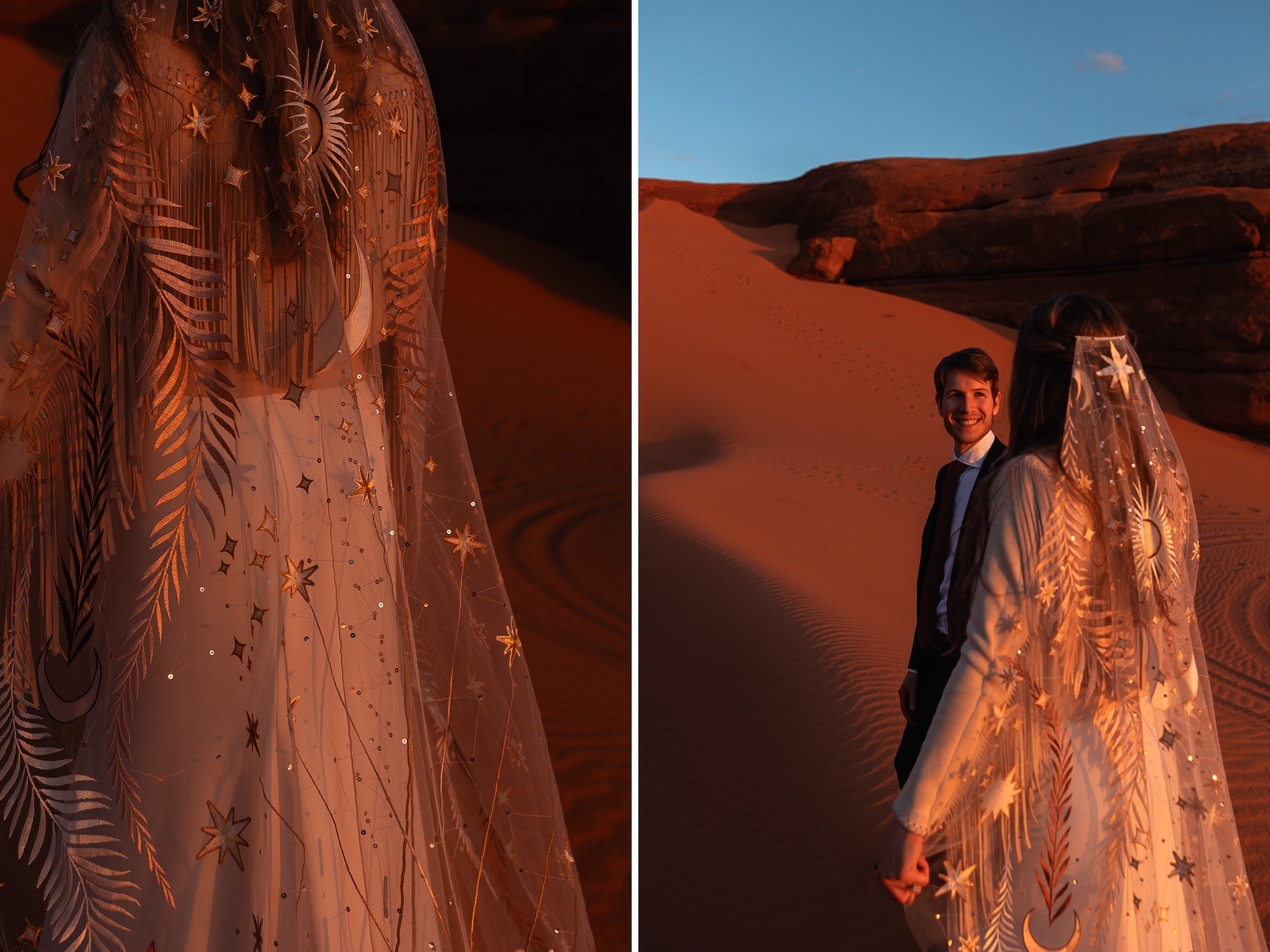 Sand Dune Elopement Vow Renewal in Moab, Utah | Rue de Seine desert rose veil