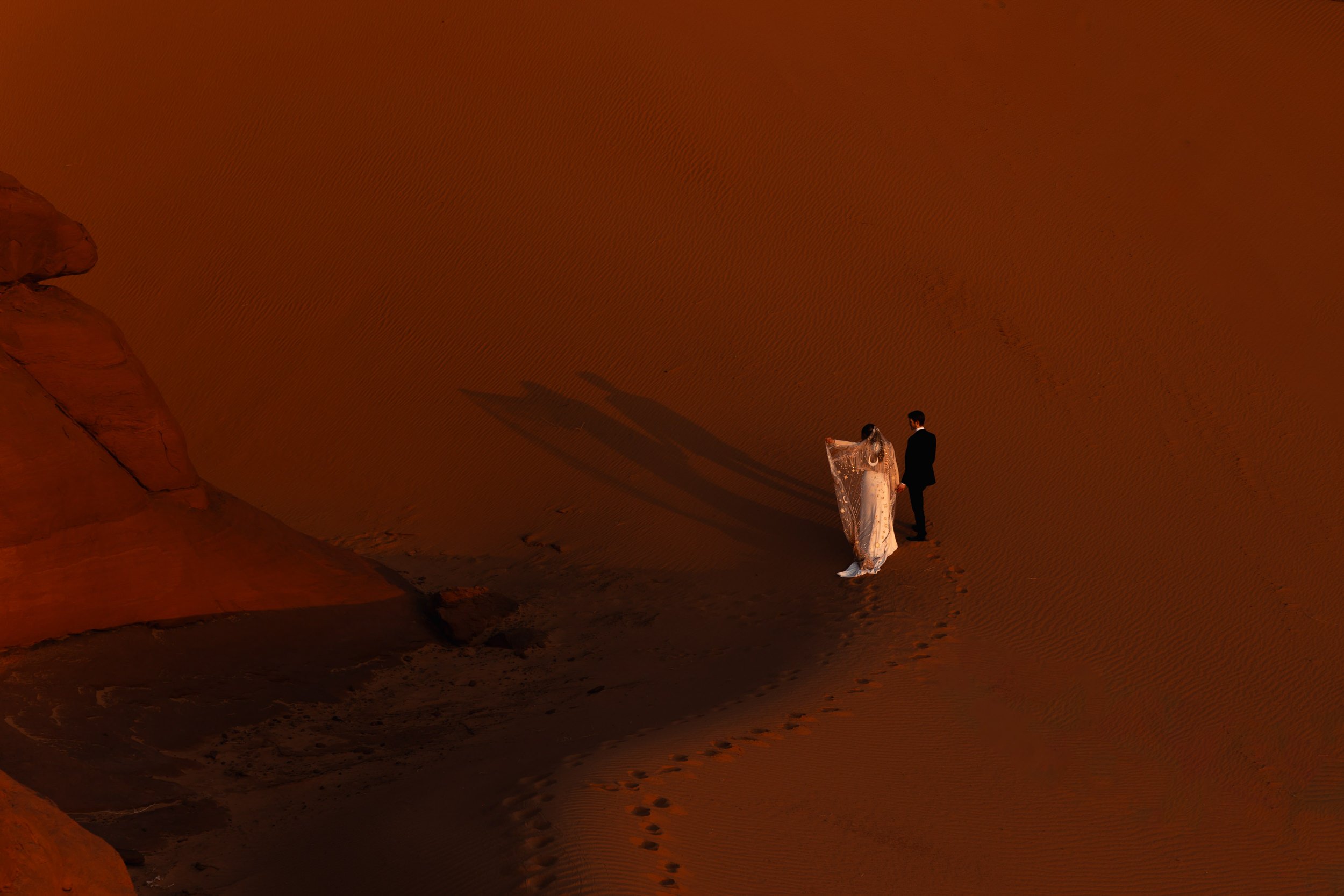 Sand Dune Elopement Vow Renewal in Moab, Utah | Rue de Seine desert rose veil