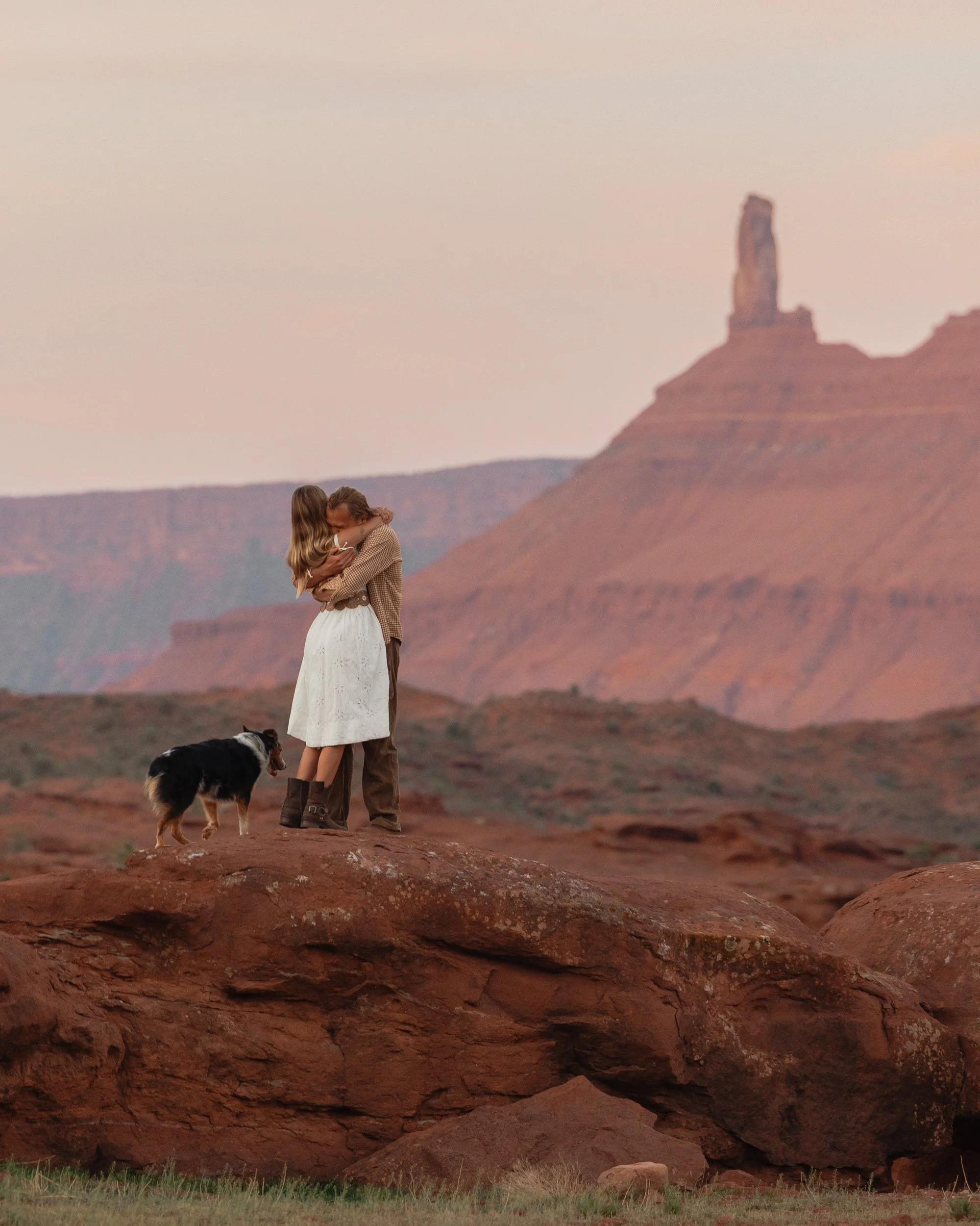 Rachel Harris @sunnrayy + Tanner Price @tanner.price_ engaged in Moab, Utah | sunrise surprise proposal with The Hearnes