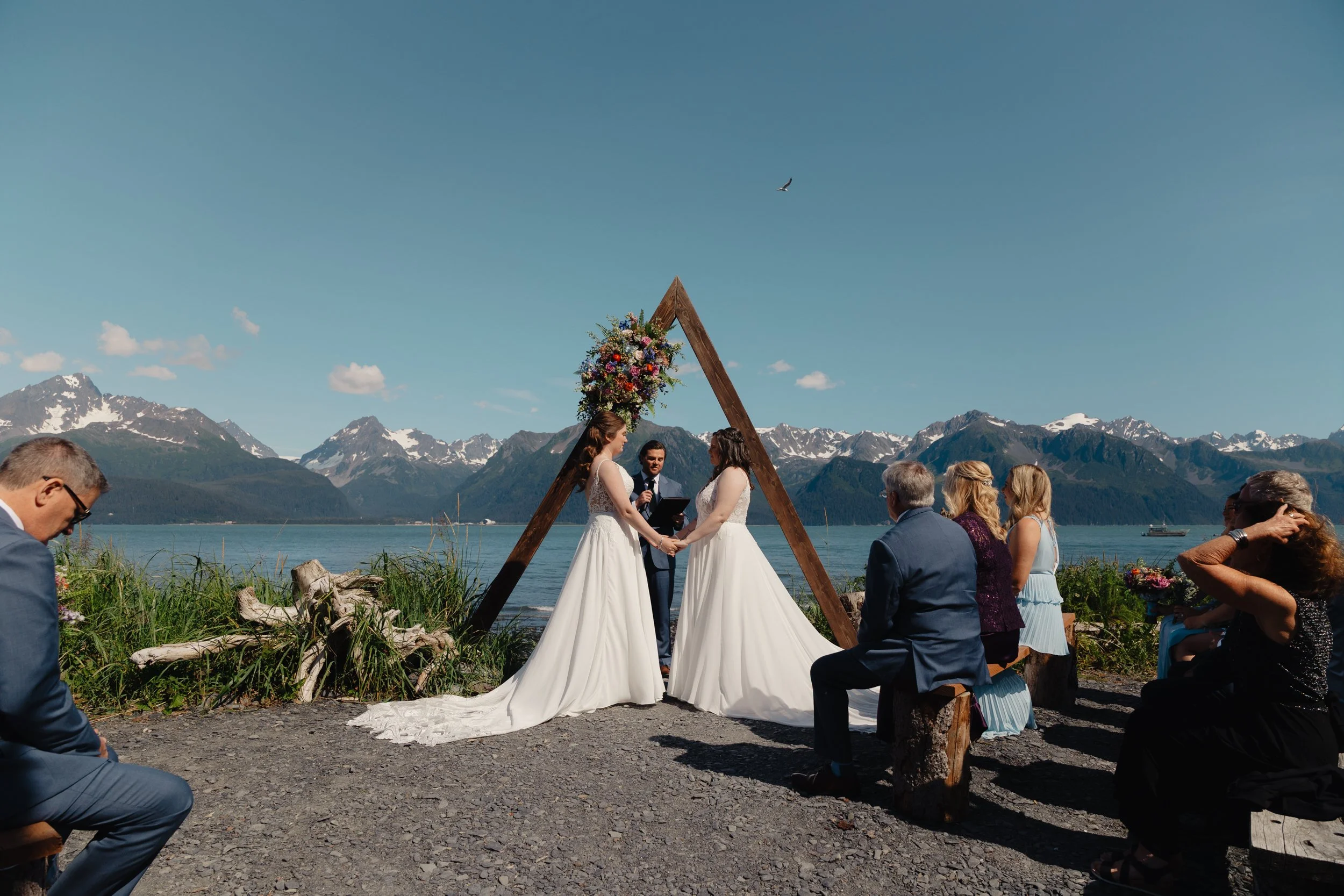 LGBTQ+ lesbian wedding in Seward, Alaska at Salted Roots A-Frames | The Hearnes Photography