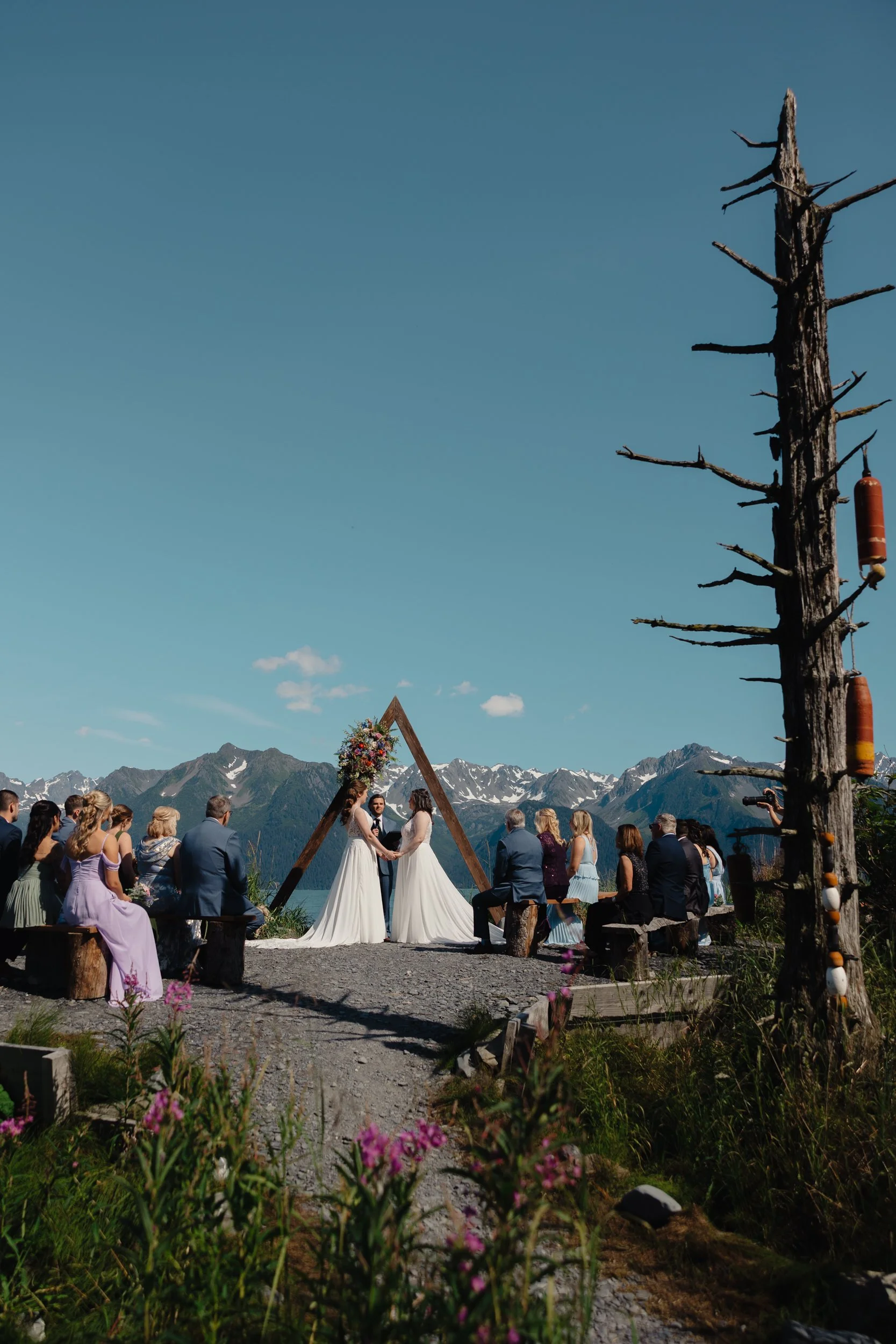 LGBTQ+ lesbian wedding in Seward, Alaska at Salted Roots A-Frames | The Hearnes Photography