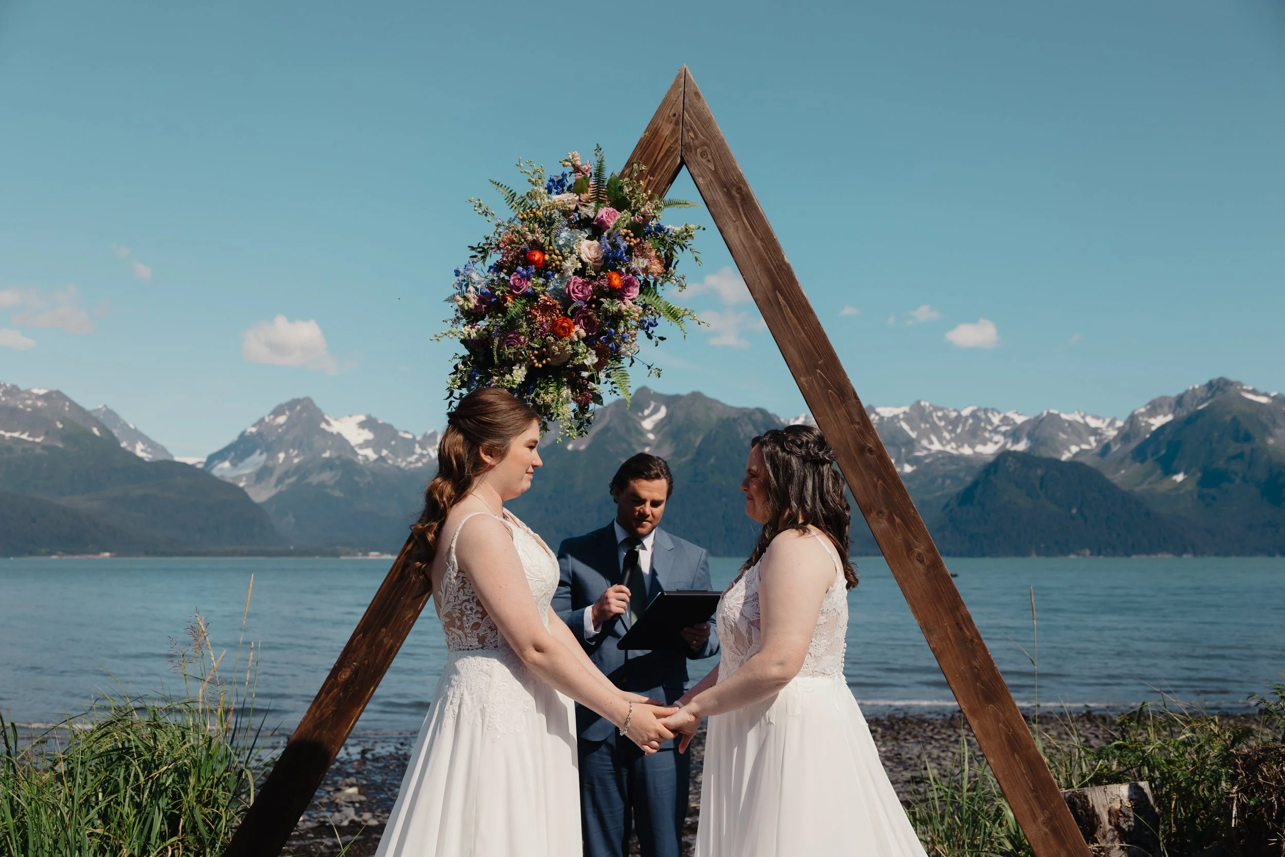 LGBTQ+ lesbian wedding in Seward, Alaska at Salted Roots A-Frames | The Hearnes Photography