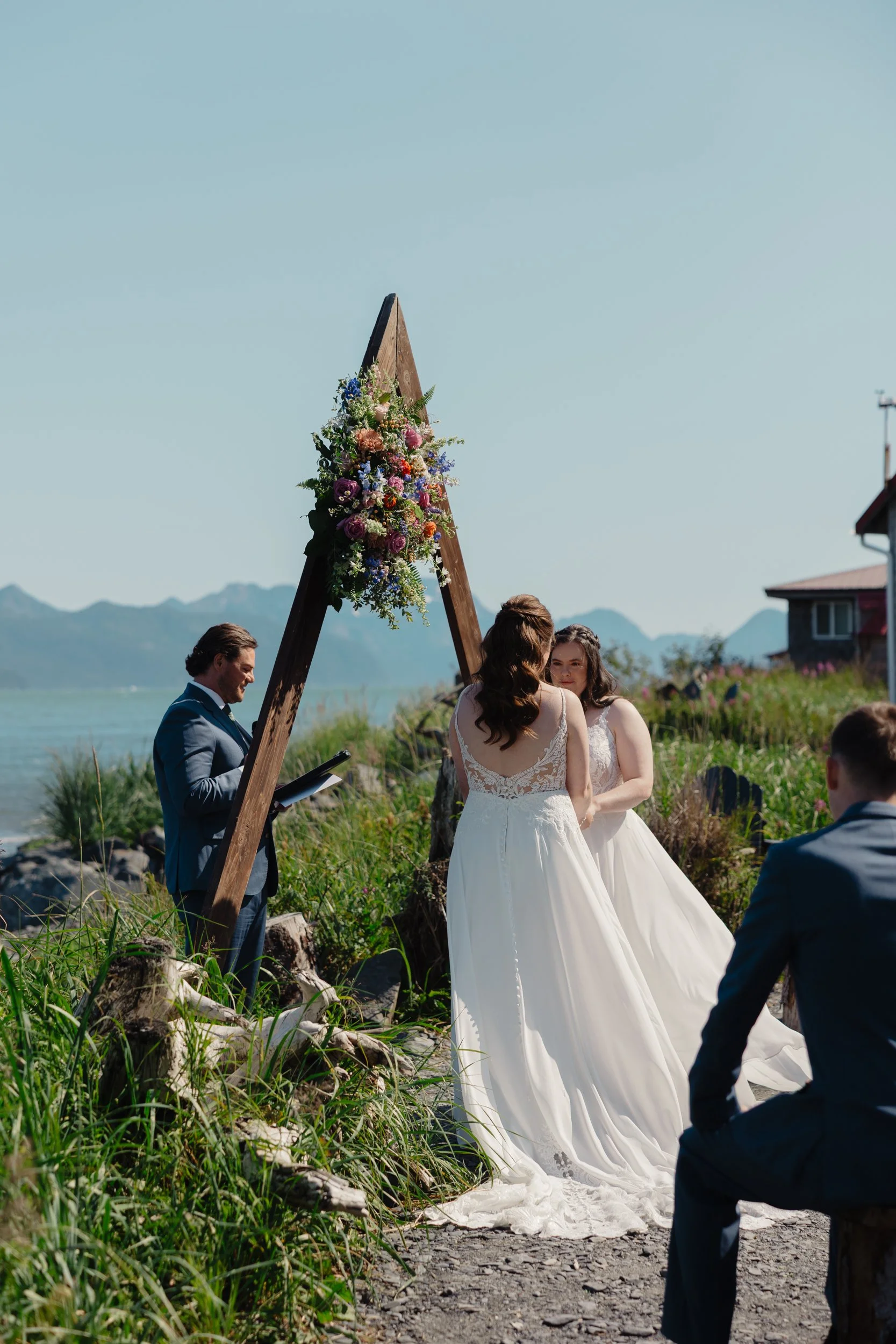 LGBTQ+ lesbian wedding in Seward, Alaska at Salted Roots A-Frames | The Hearnes Photography