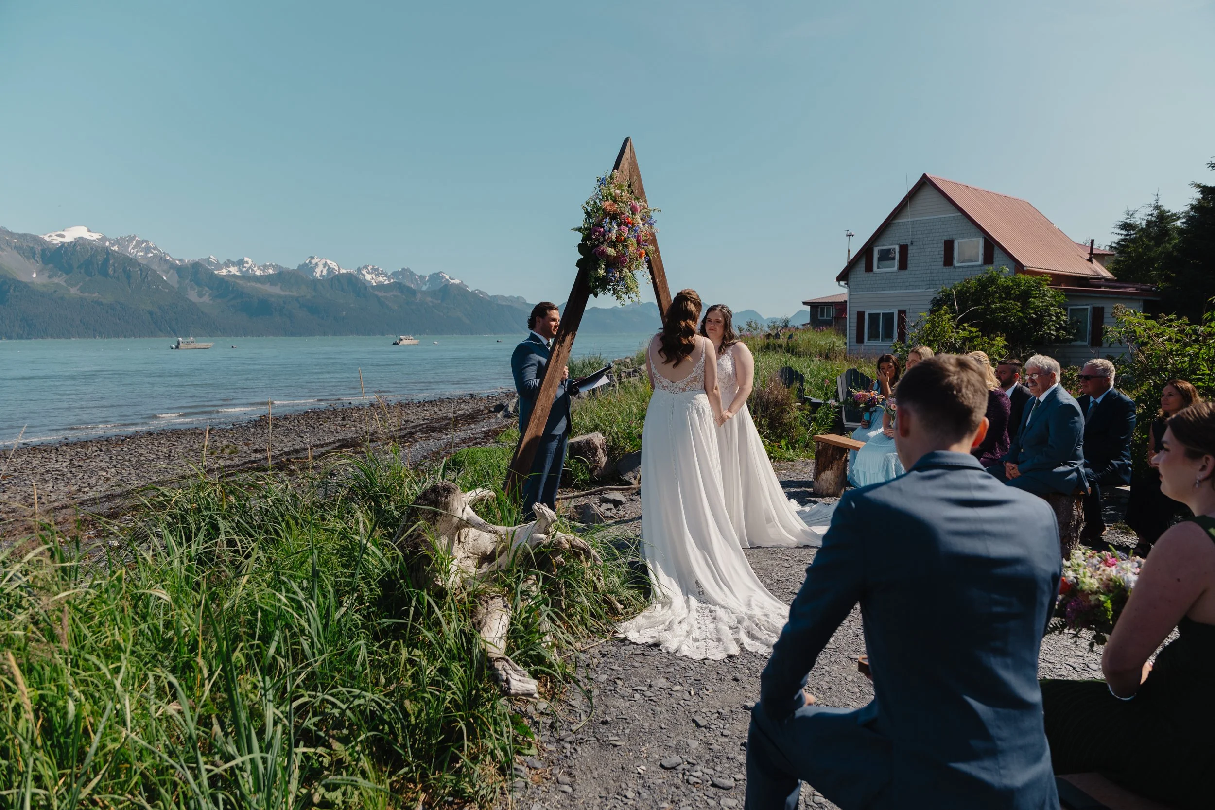 LGBTQ+ lesbian wedding in Seward, Alaska at Salted Roots A-Frames | The Hearnes Photography