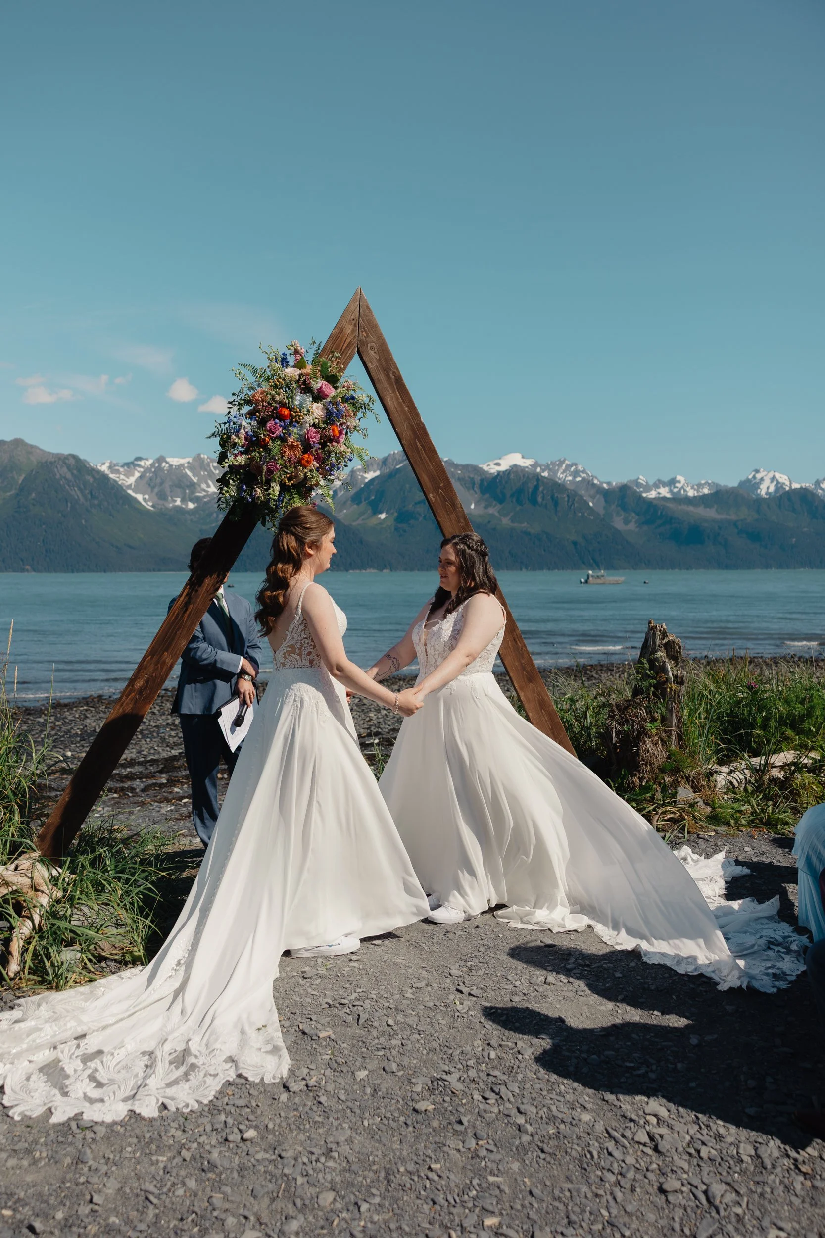 LGBTQ+ lesbian wedding in Seward, Alaska at Salted Roots A-Frames | The Hearnes Photography