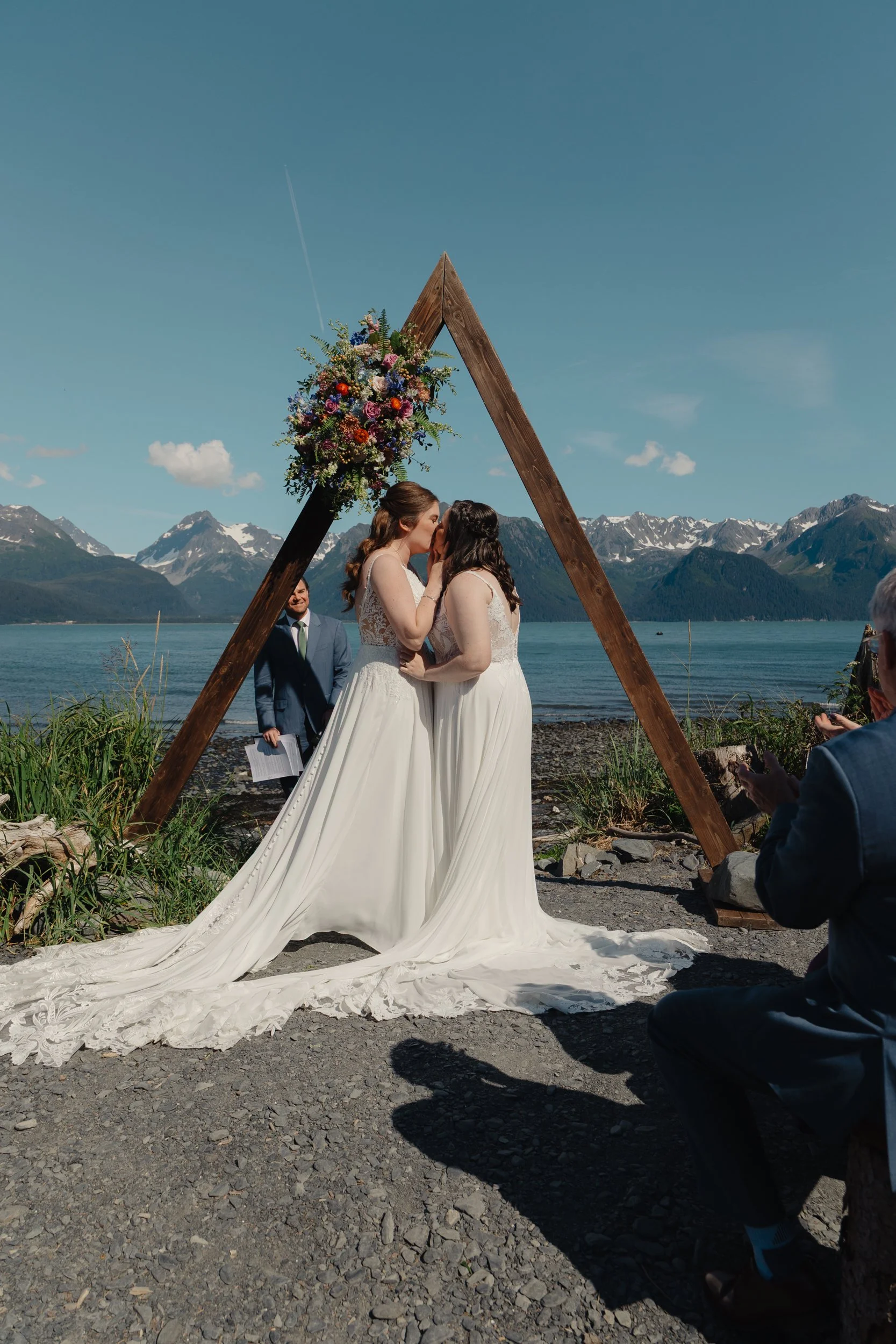 LGBTQ+ lesbian wedding in Seward, Alaska at Salted Roots A-Frames | The Hearnes Photography