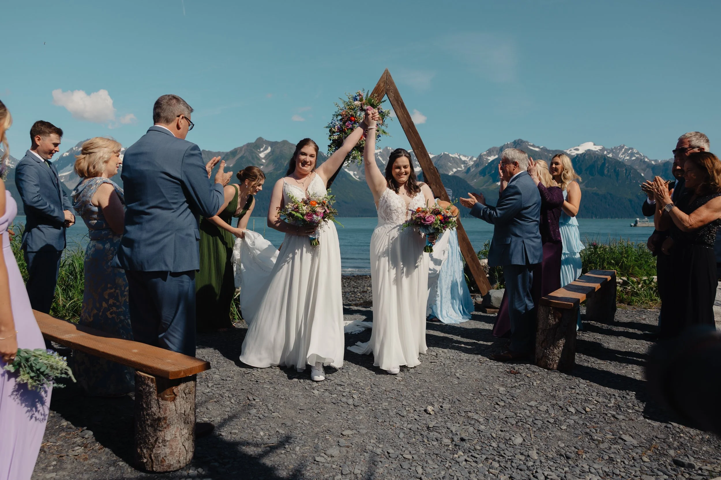 LGBTQ+ lesbian wedding in Seward, Alaska at Salted Roots A-Frames | The Hearnes Photography