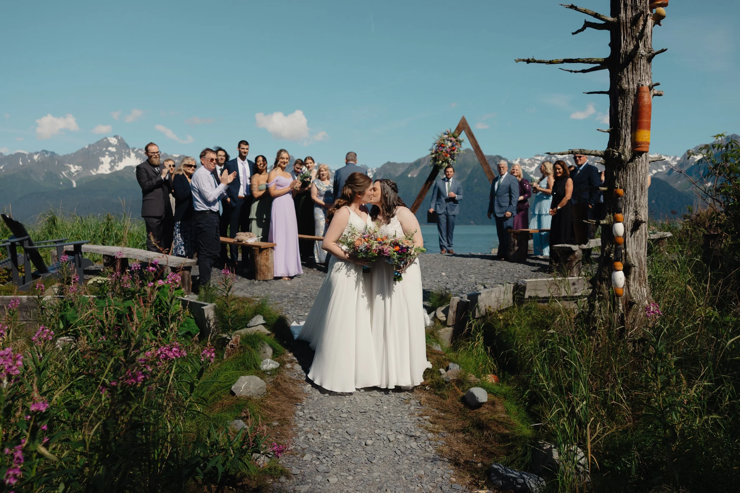 LGBTQ+ lesbian wedding in Seward, Alaska at Salted Roots A-Frames | The Hearnes Photography
