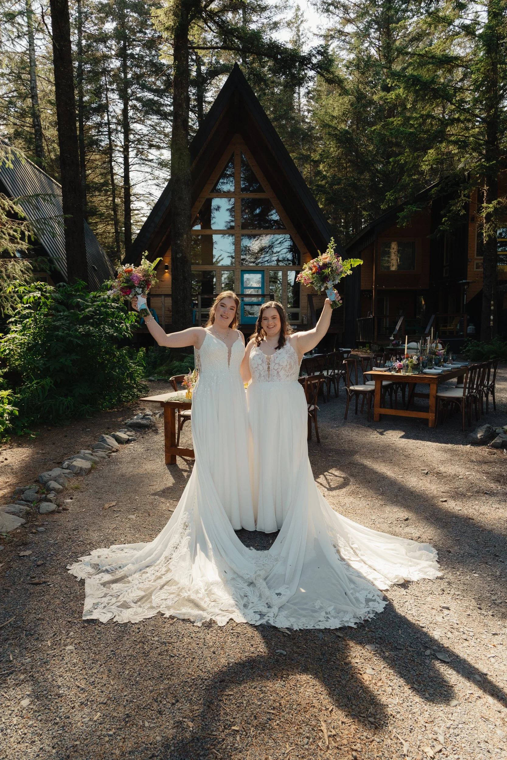 LGBTQ+ lesbian wedding in Seward, Alaska at Salted Roots A-Frames | The Hearnes Photography
