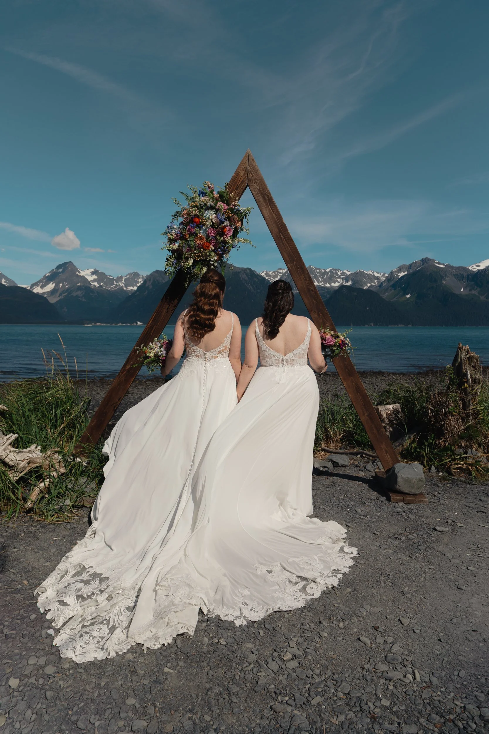 LGBTQ+ lesbian wedding in Seward, Alaska at Salted Roots A-Frames | The Hearnes Photography
