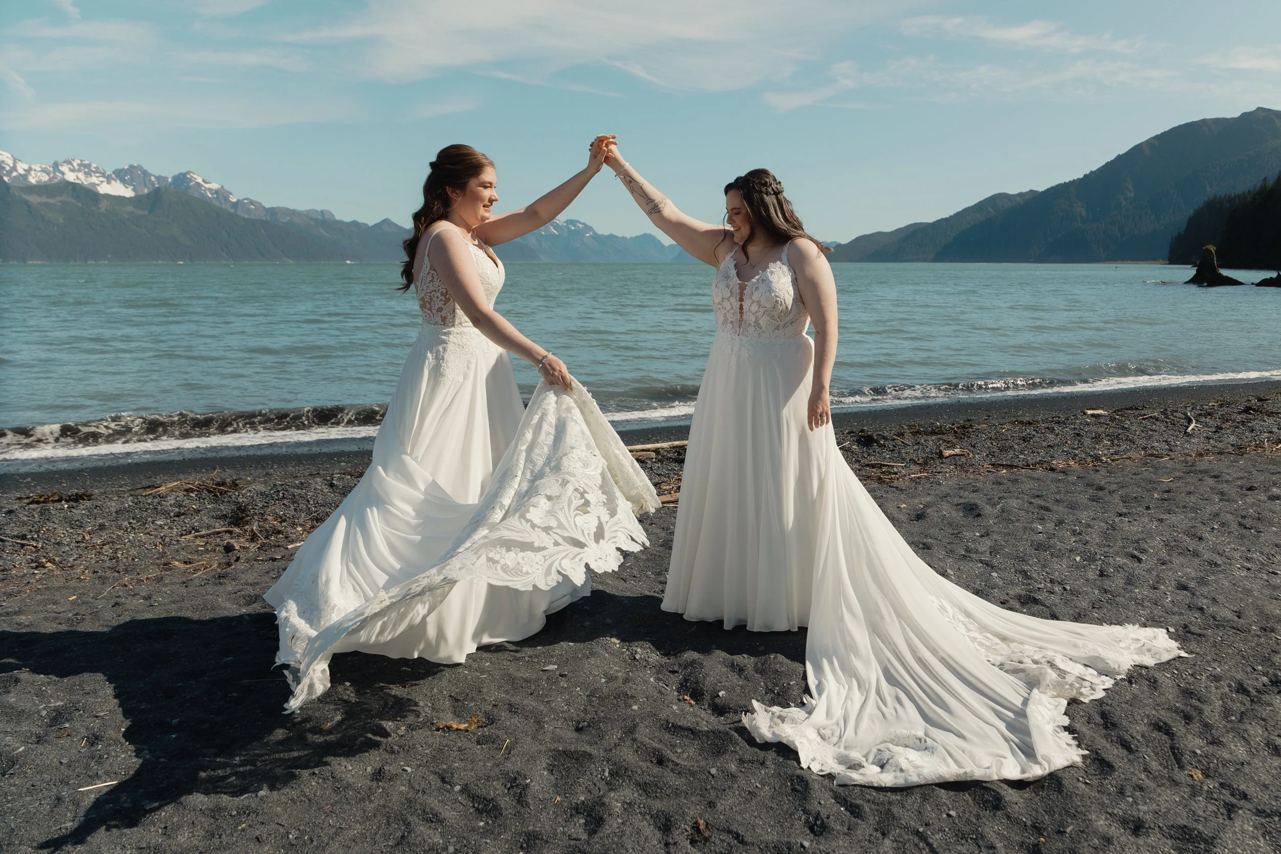 LGBTQ+ lesbian wedding in Seward, Alaska at Salted Roots A-Frames | The Hearnes Photography