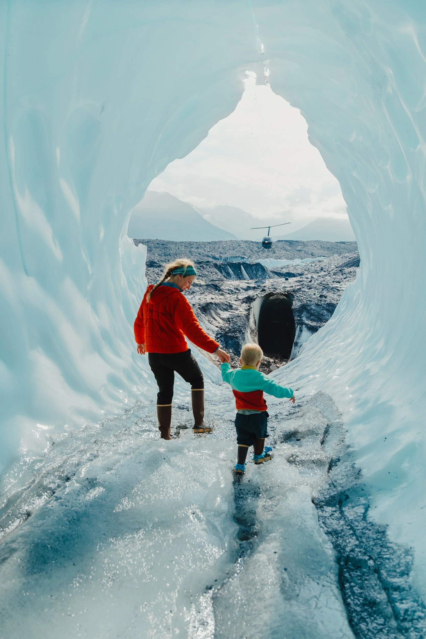 ice cave on a glacier family adventure photos in Alaska with The Hearnes