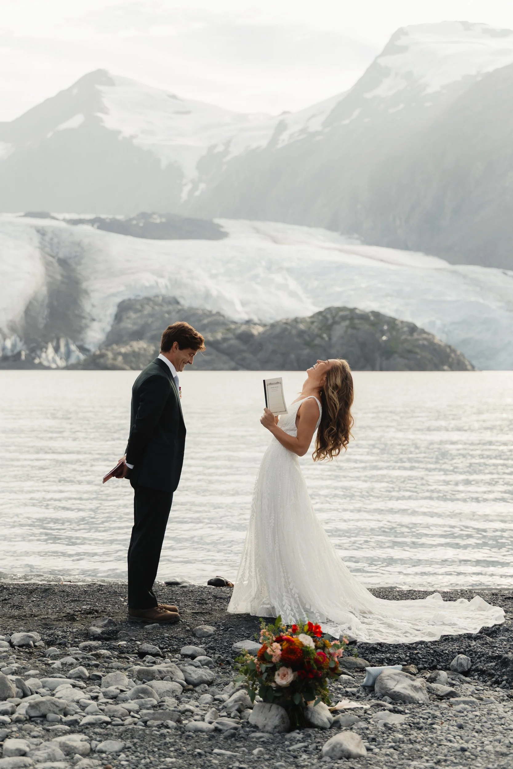 Hiking mountain top elopement in Alaska surrounded by glaciers | the hearnes adventure photography