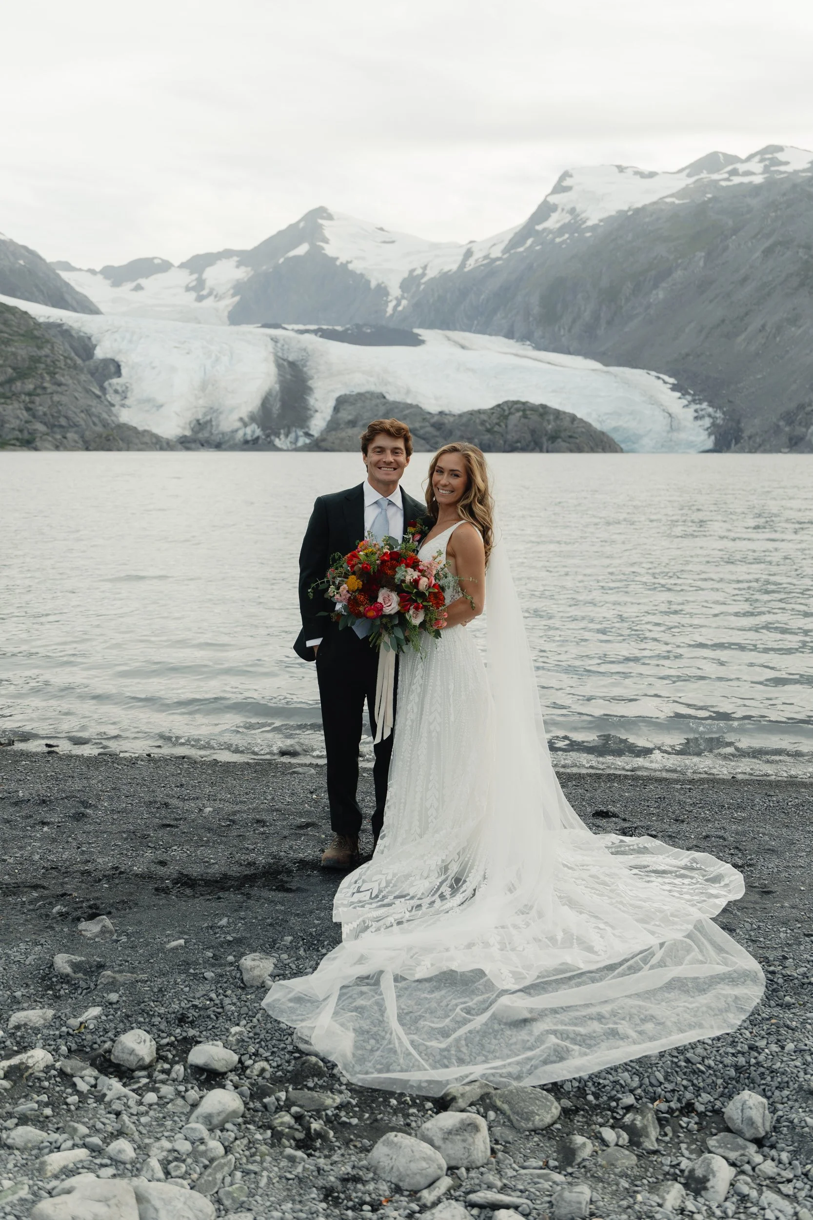 Hiking mountain top elopement in Alaska surrounded by glaciers | the hearnes adventure photography