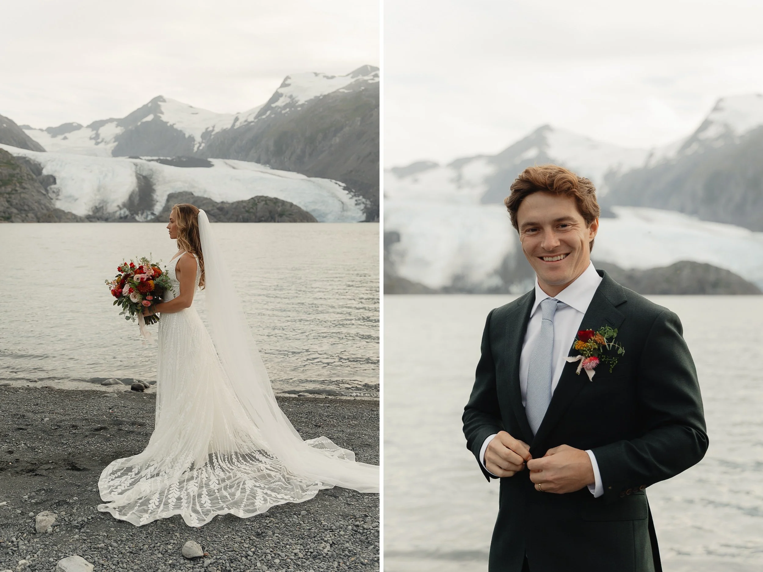 Hiking mountain top elopement in Alaska surrounded by glaciers | the hearnes adventure photography