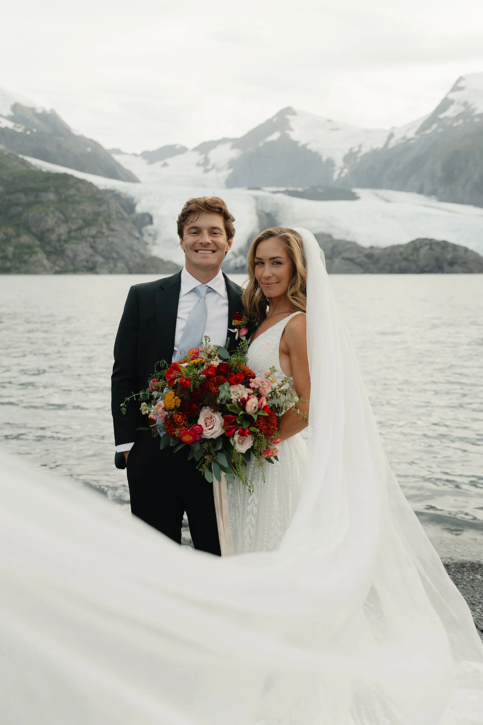 Hiking mountain top elopement in Alaska surrounded by glaciers | the hearnes adventure photography