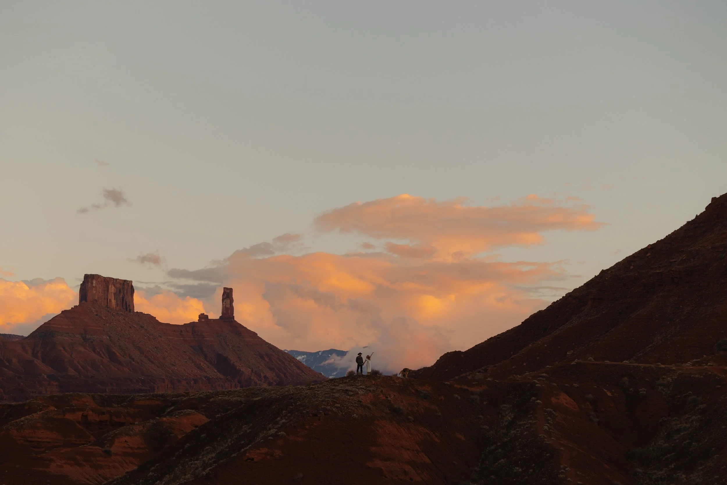 Engagement portrait session in Moab Utah with a dog