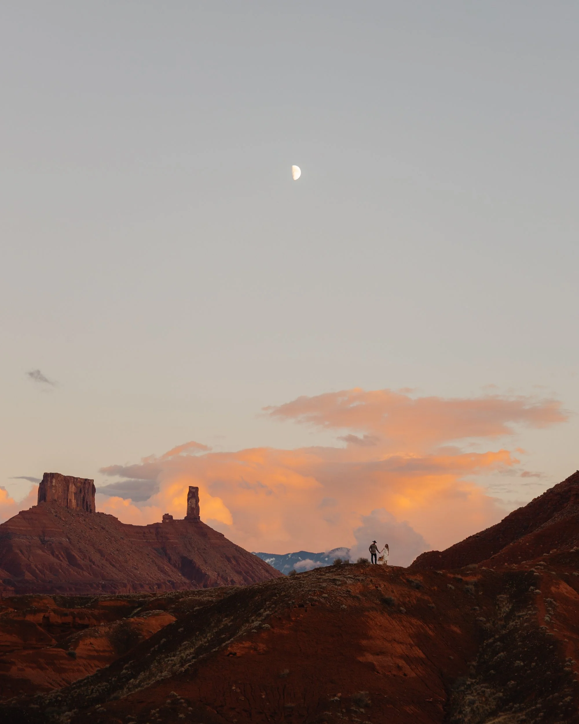 western Engagement portrait session in Moab Utah with a dog