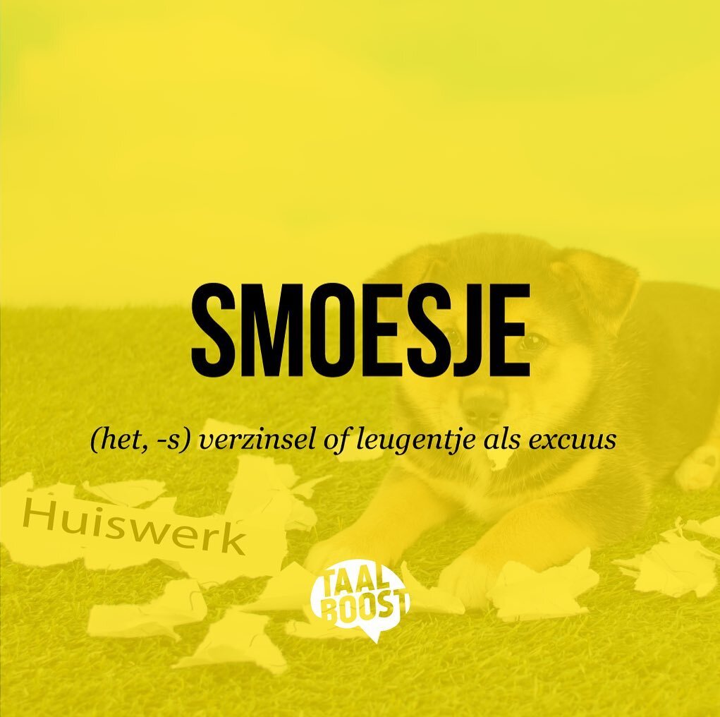 The Dutch word &lsquo;smoes(je)&rsquo; is borrowed from Yiddish and is commonly used together with the verb &lsquo;verzinnen&rsquo; (to make up) - &lsquo;smoesjes verzinnen&rsquo;. Here are some common examples of &lsquo;smoesjes&rsquo;:
.
&ldquo;De 