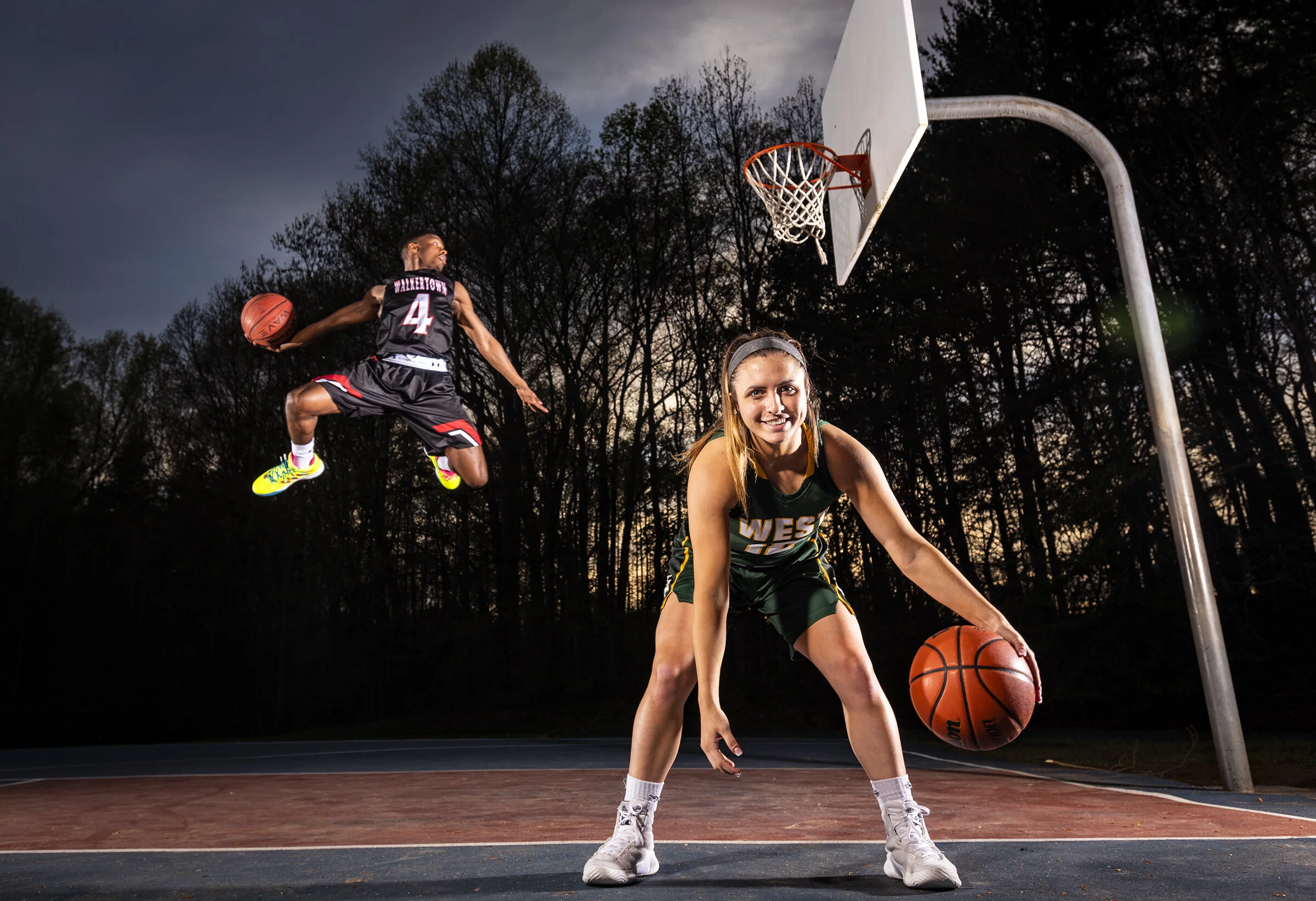  Walkertown's Jalen Cone and West Forsyth's Callie Scheier stand for a portrait on Tuesday, April 9, 2019 in Winston-Salem, N.C. Cone and Scheier were named the All-Northwest Players of the Year. 