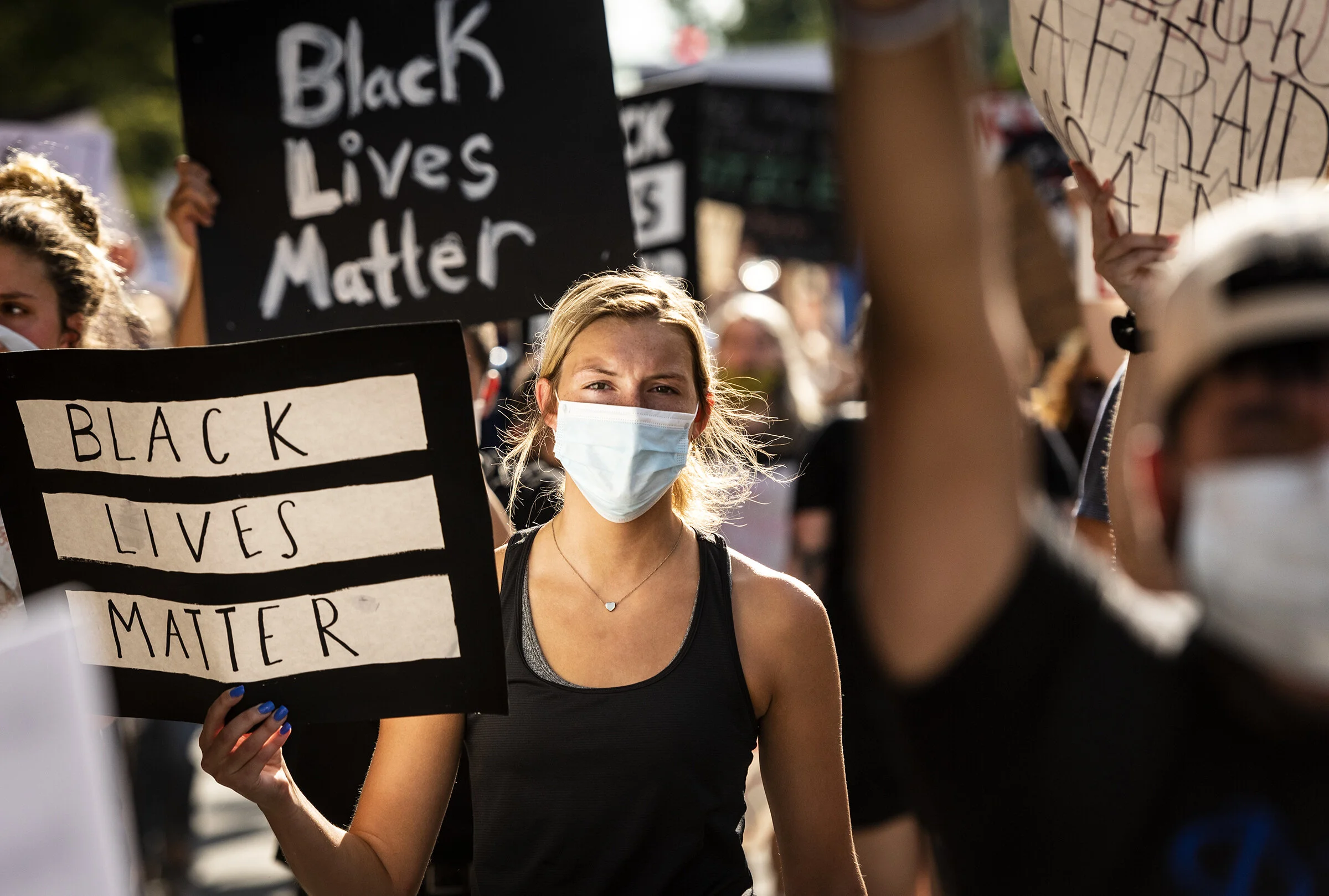  Allie Pierce marches down Fifth Street with her fellow demonstrators during a Black Lives Matter march through downtown on Friday, June 5, 2020 in Winston-Salem, N.C. 
