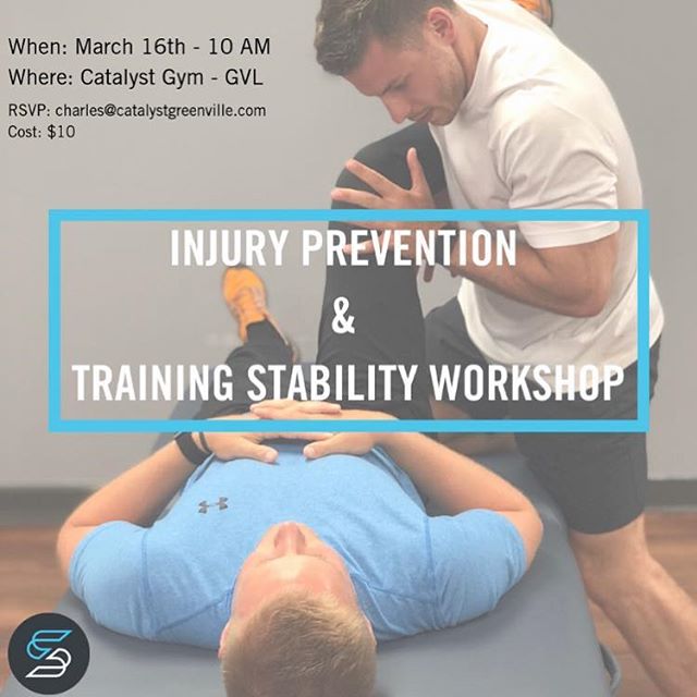 We still have a few slots open for our workshop this Saturday, March 16th at 10am with the amazing Dr.Jolson from @upstatespine!!! This will great for trainers, coaches, athletes, anyone else who wants to increase strength and prevent injury! Spots a